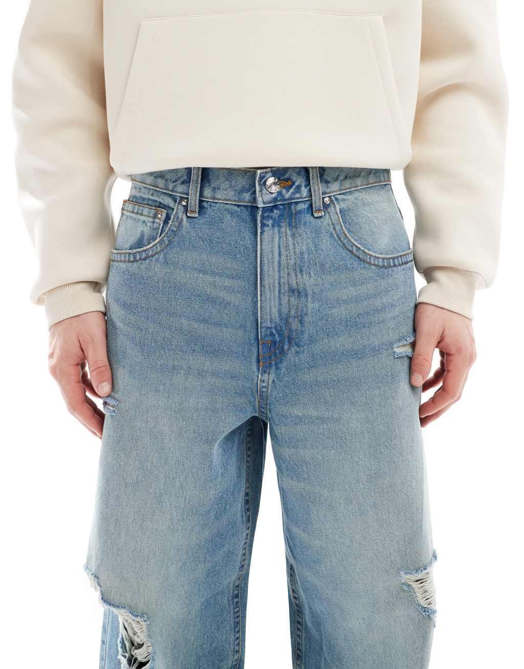 ASOS DESIGN super baggy jeans with rips in vintage light wash blue Product Image