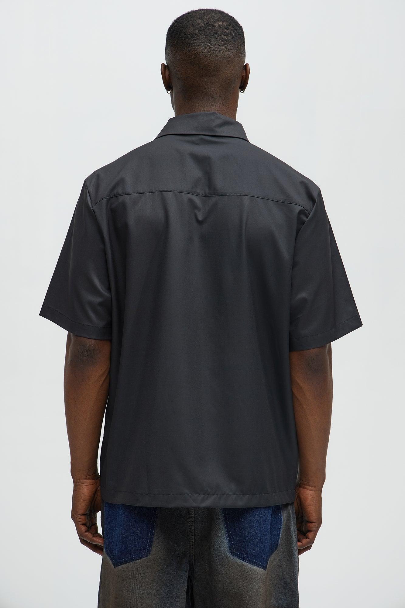 Smoking Skeleton Graphic Button Up Shirt - Black Product Image