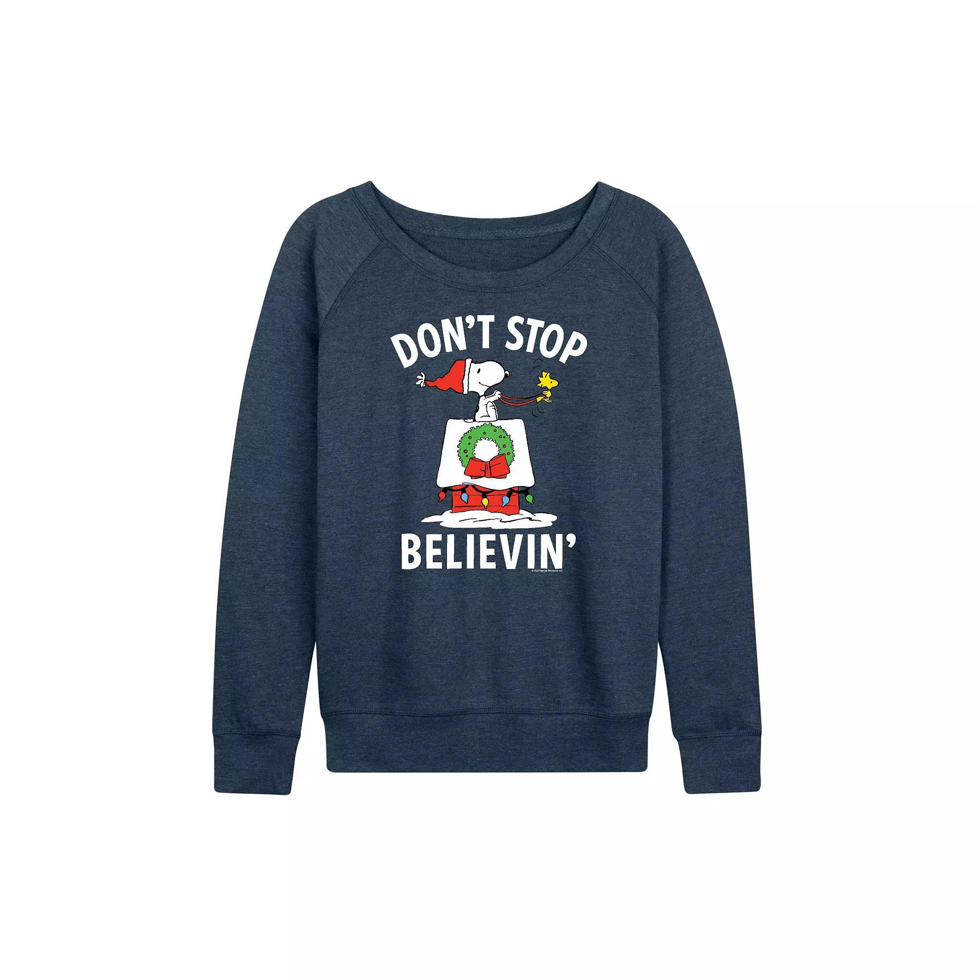 Women's Peanuts Believe Snoopy French Terry Long Sleeve Tee,  Product Image