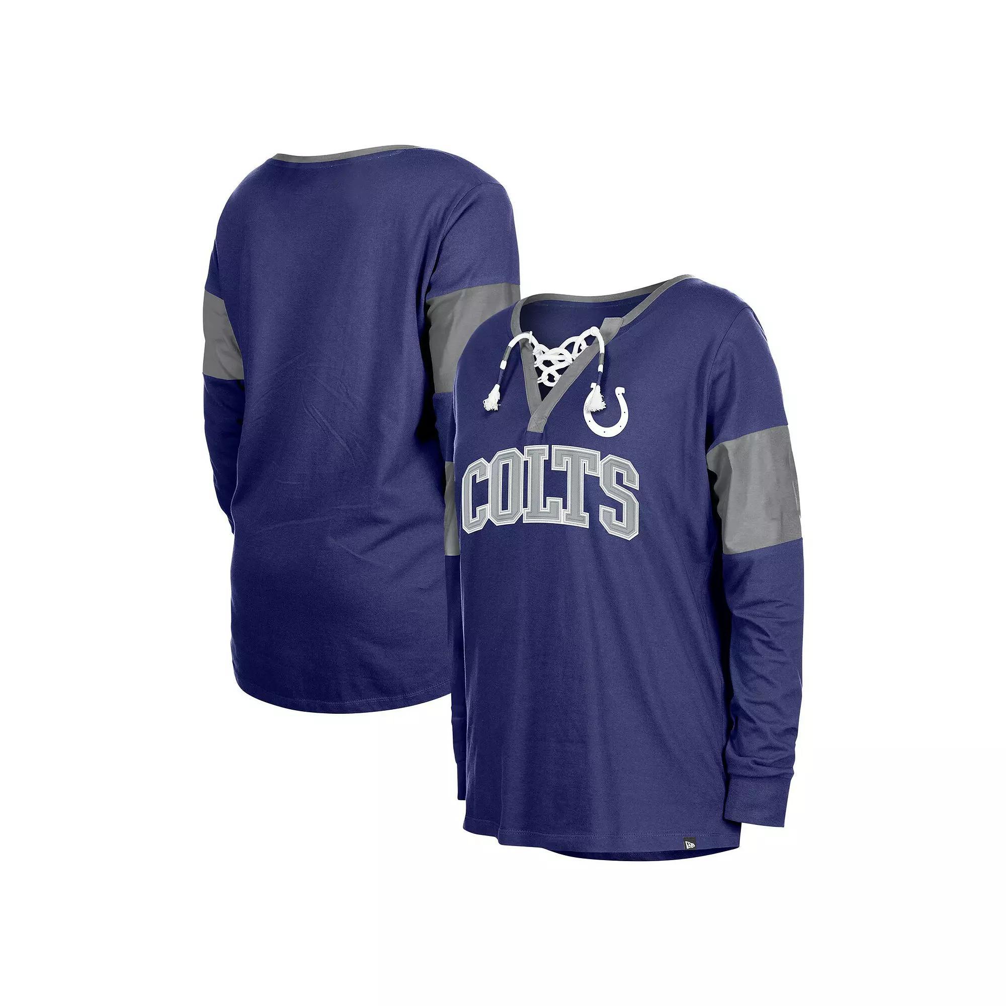Women's New Era Royal Indianapolis Colts Lace-Up Notch-Neck Long Sleeve T-Shirt,  Product Image