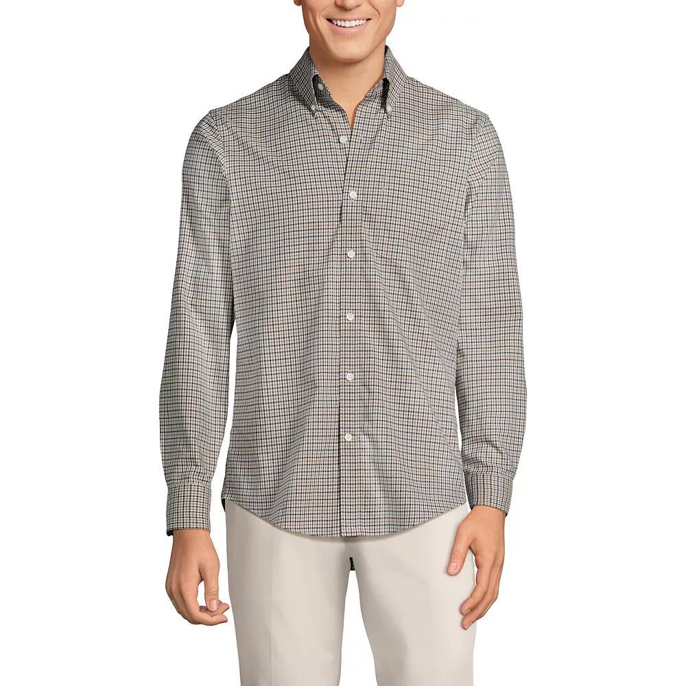 Big & Tall Lands' End Traditional-Fit No-Iron Twill Button-Down Shirt, Men's, Size: Large Tall, Light Brown Check Product Image