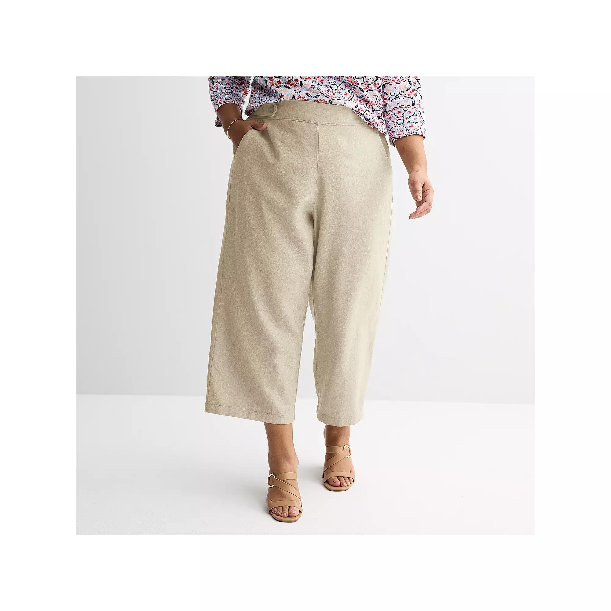 Plus Size Croft & Barrow® Button-Tab Pull-On Wide Leg Crop Pants, Women's, Size: 5XL, Leigh Beige Product Image
