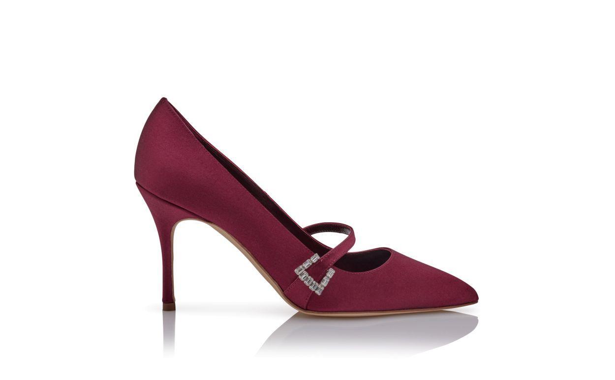 RAMIMA Dark Red Satin Mary Jane Pumps Product Image