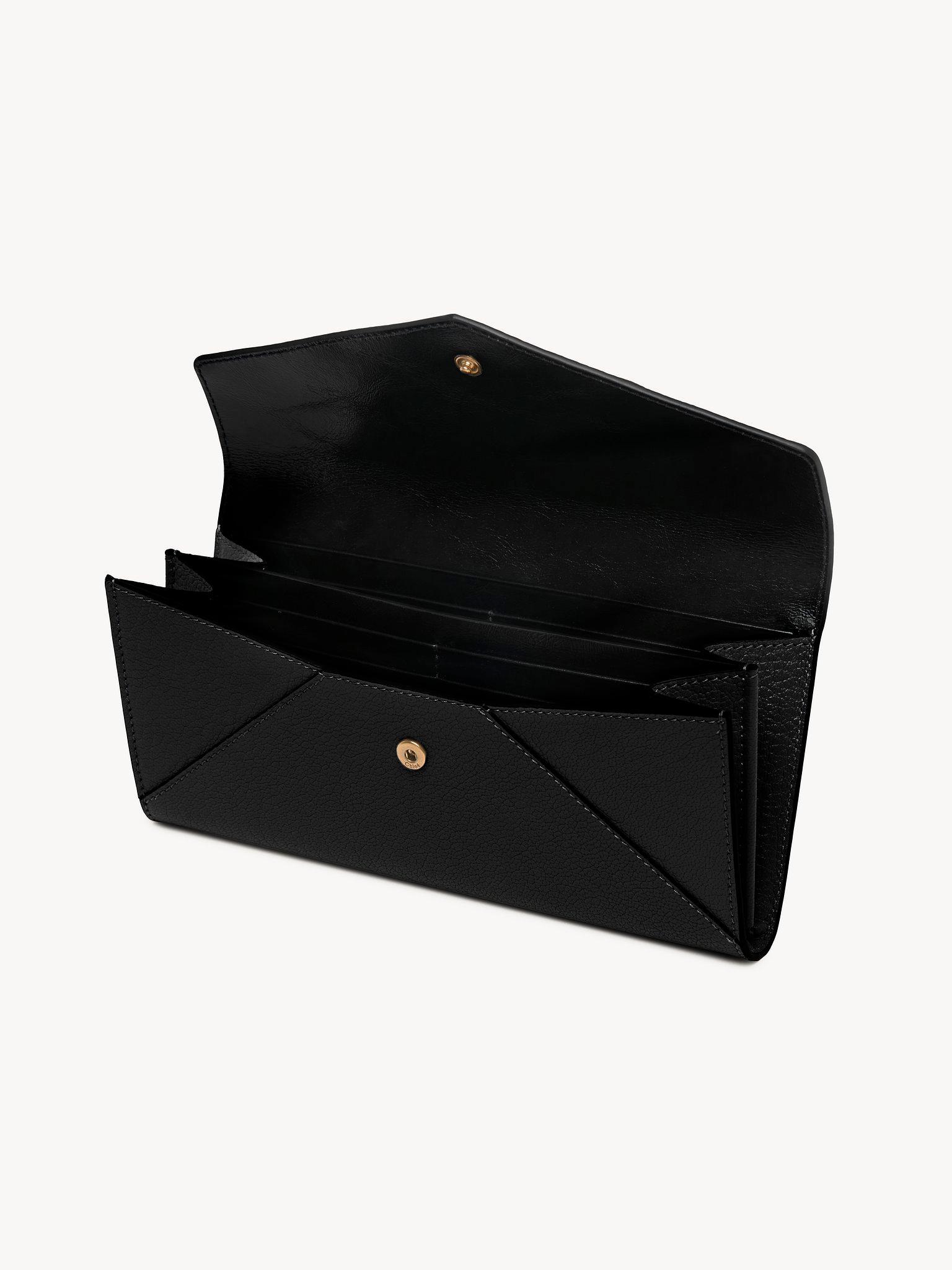 Envelope long wallet with flap in grained leather Product Image