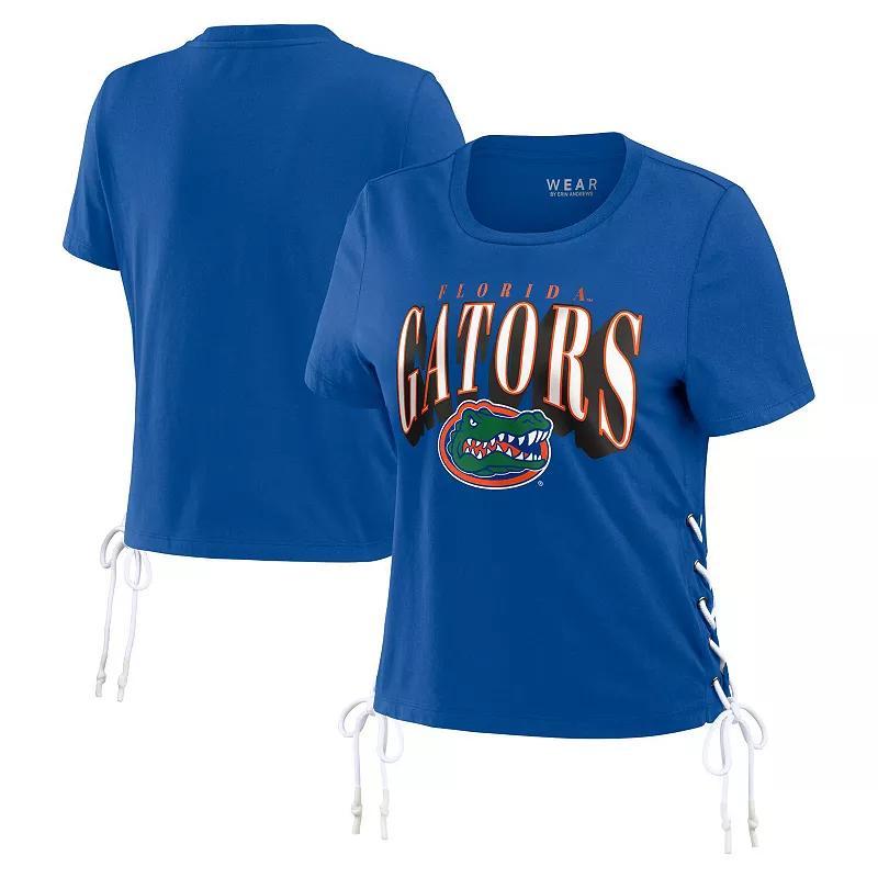 Women's WEAR by Erin Andrews Royal Florida Gators Side Lace-Up Modest Crop T-Shirt, Size: Small, Blue Product Image