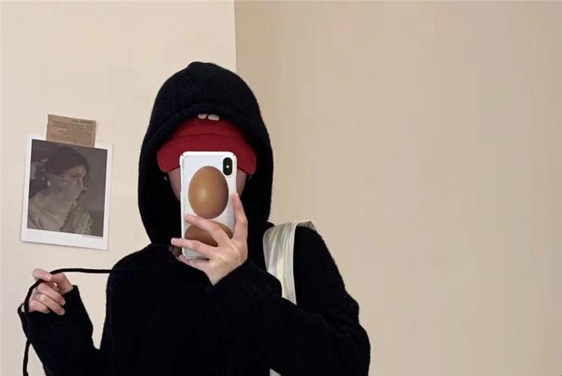 Drawstring Hooded Plain Oversized Sweater Product Image