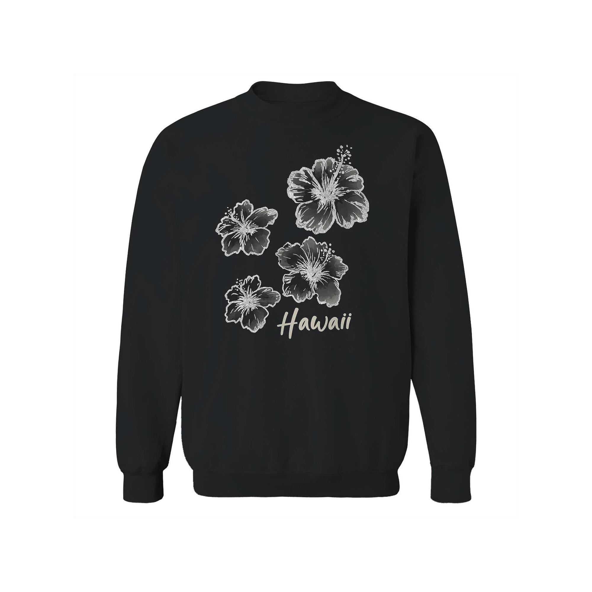 Junior's Hibiscus Graphic Fleece Sweatshirt, Women's, Size: Small, Black Product Image