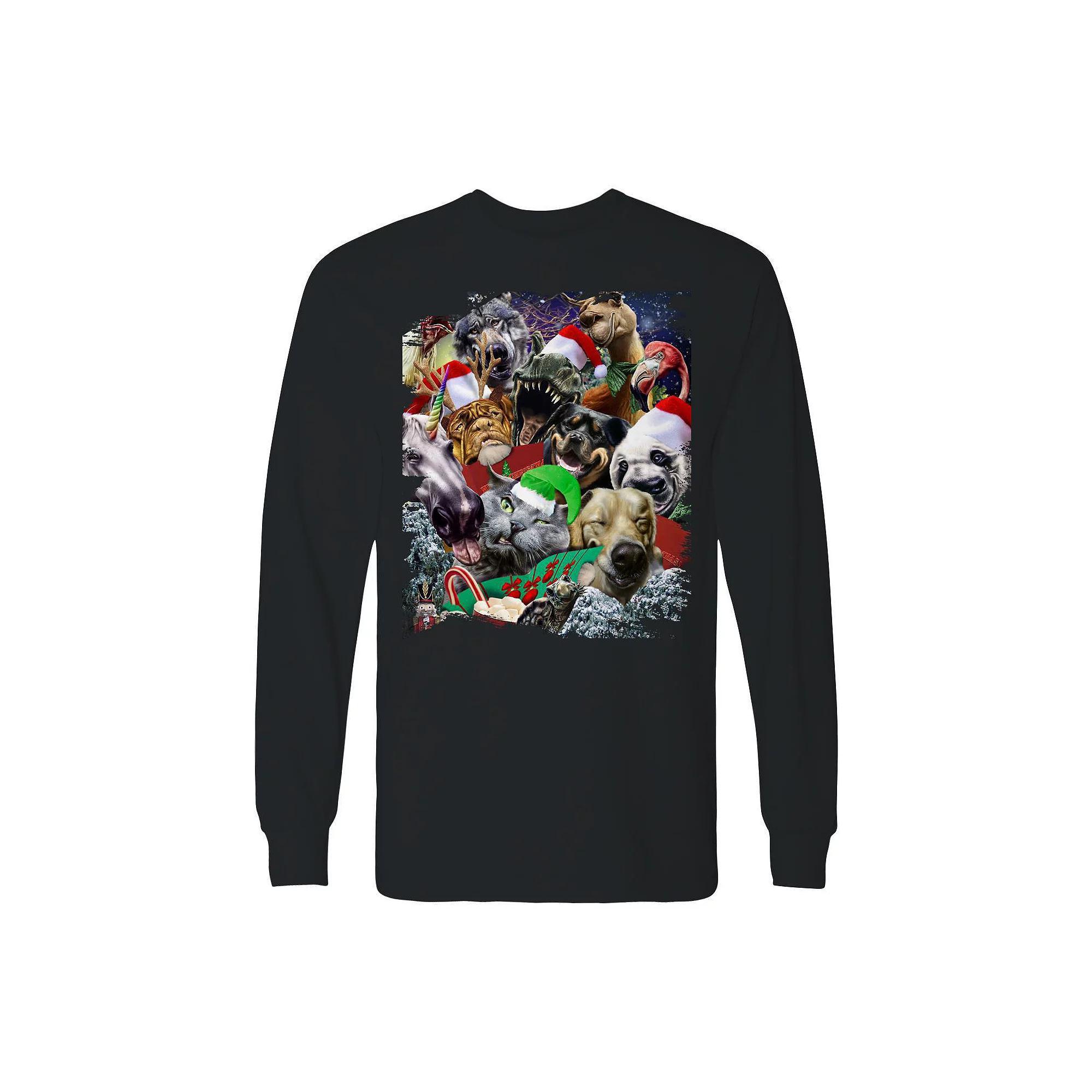 Men's Christmas Carollers Long Sleeve Graphic Tee, Size: Small, Black Product Image