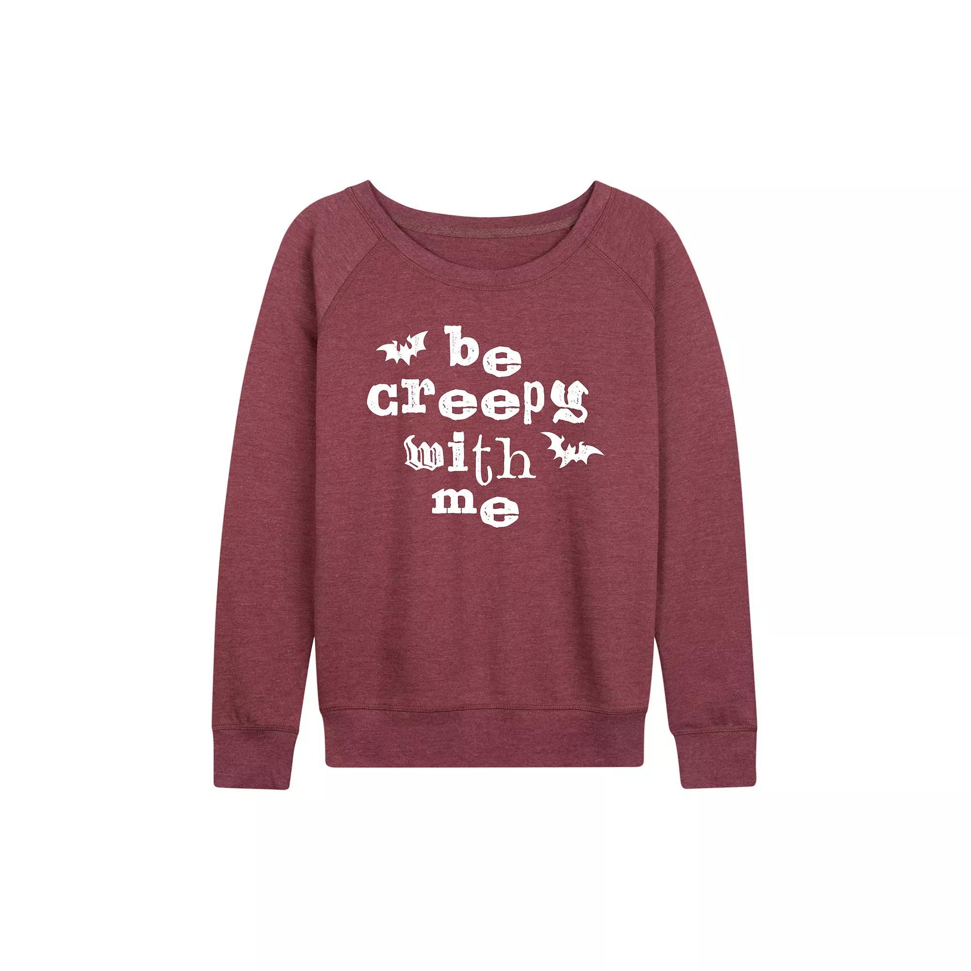 Women's Be Creepy With Me Bats French Terry Long Sleeve Tee, Size: Small, Grey Dark Red Product Image