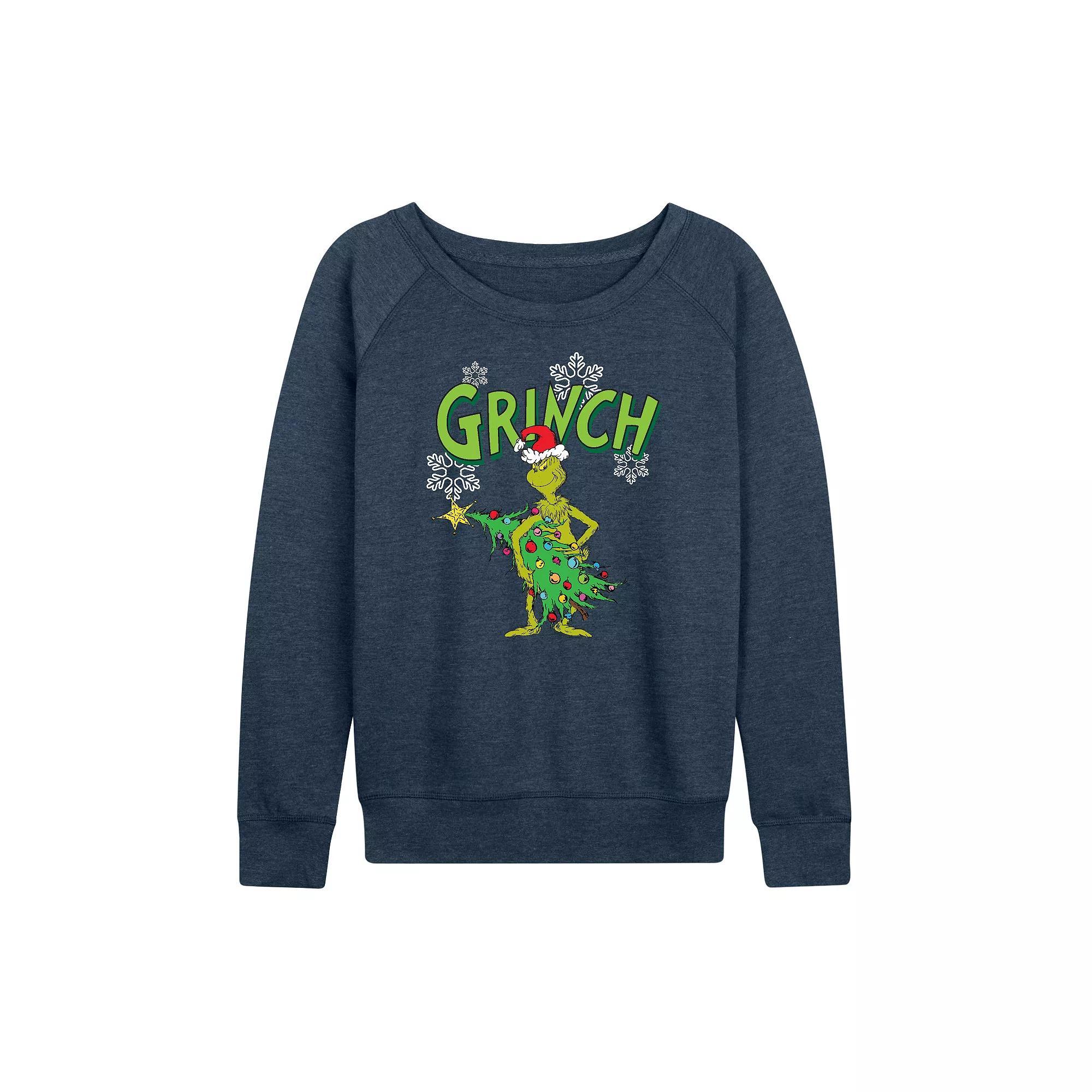 Women's Dr. Seuss The Grinch With Tree French Terry Long Sleeve Tee, Girl's, Size: XL, Grey Indigo Product Image