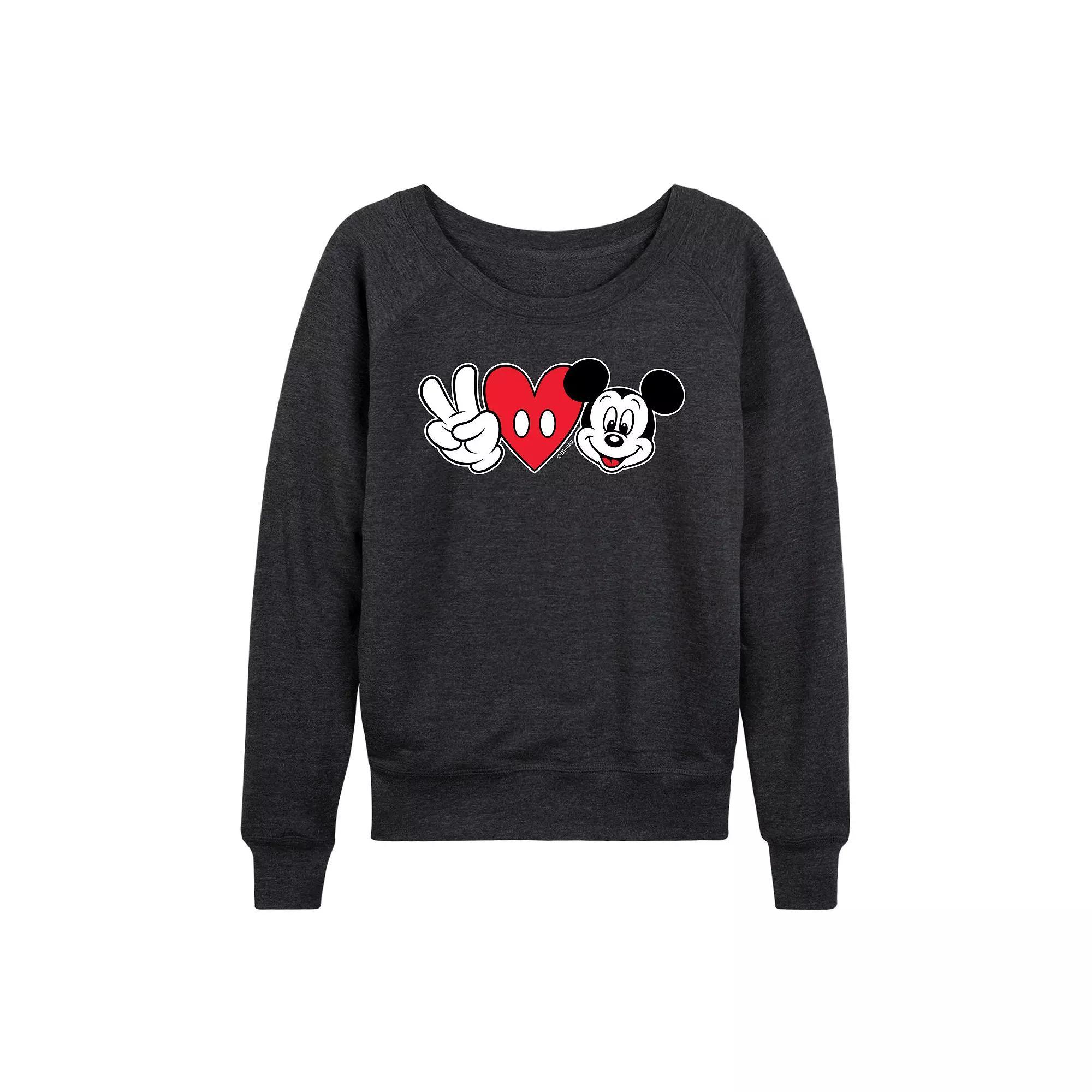 Disney's Mickey Mouse Women's Peace Love French Terry Long Sleeve Tee, Girl's,  Product Image