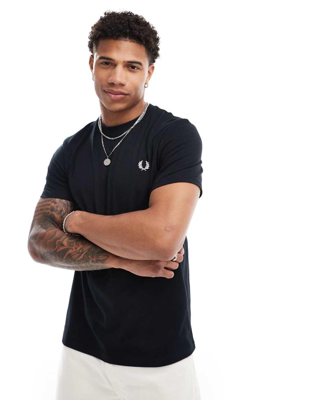 Fred Perry rear powder laurel t-shirt in black Product Image