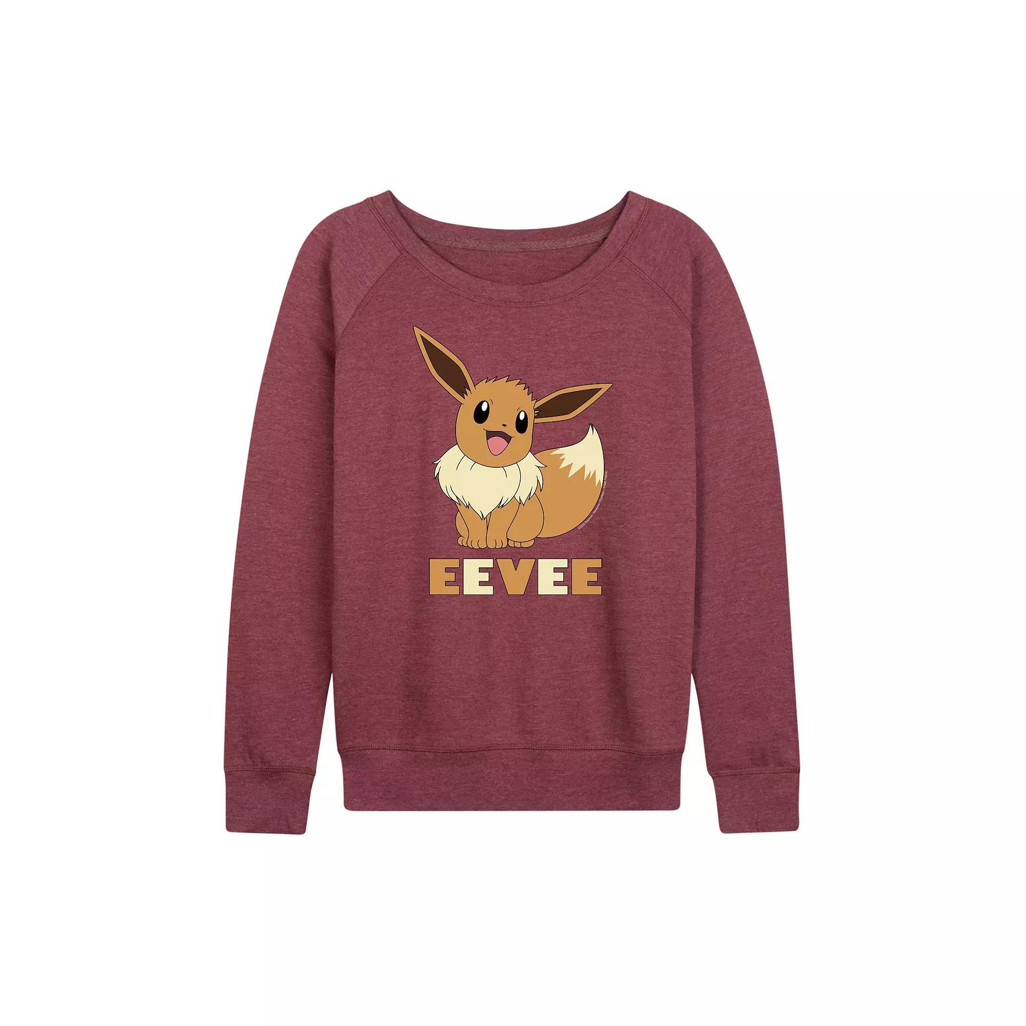 Plus Size Pokemon Eevee French Terry Long Sleeve Tee, Women's, Size: 3XL, Grey Dark Red Product Image