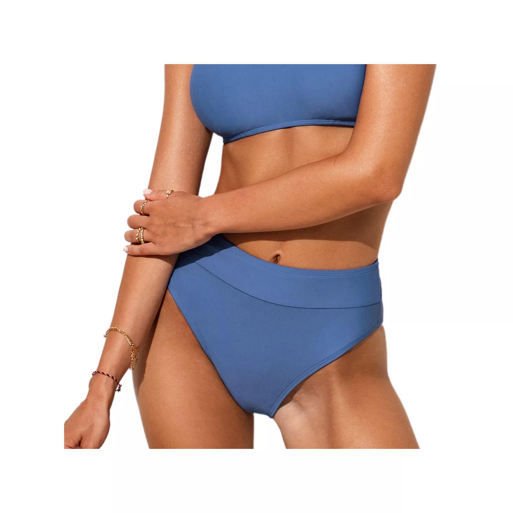 Women's Cupshe Banded Cheeky High-Waisted Bikini Bottoms, Size: Small, Blue Product Image