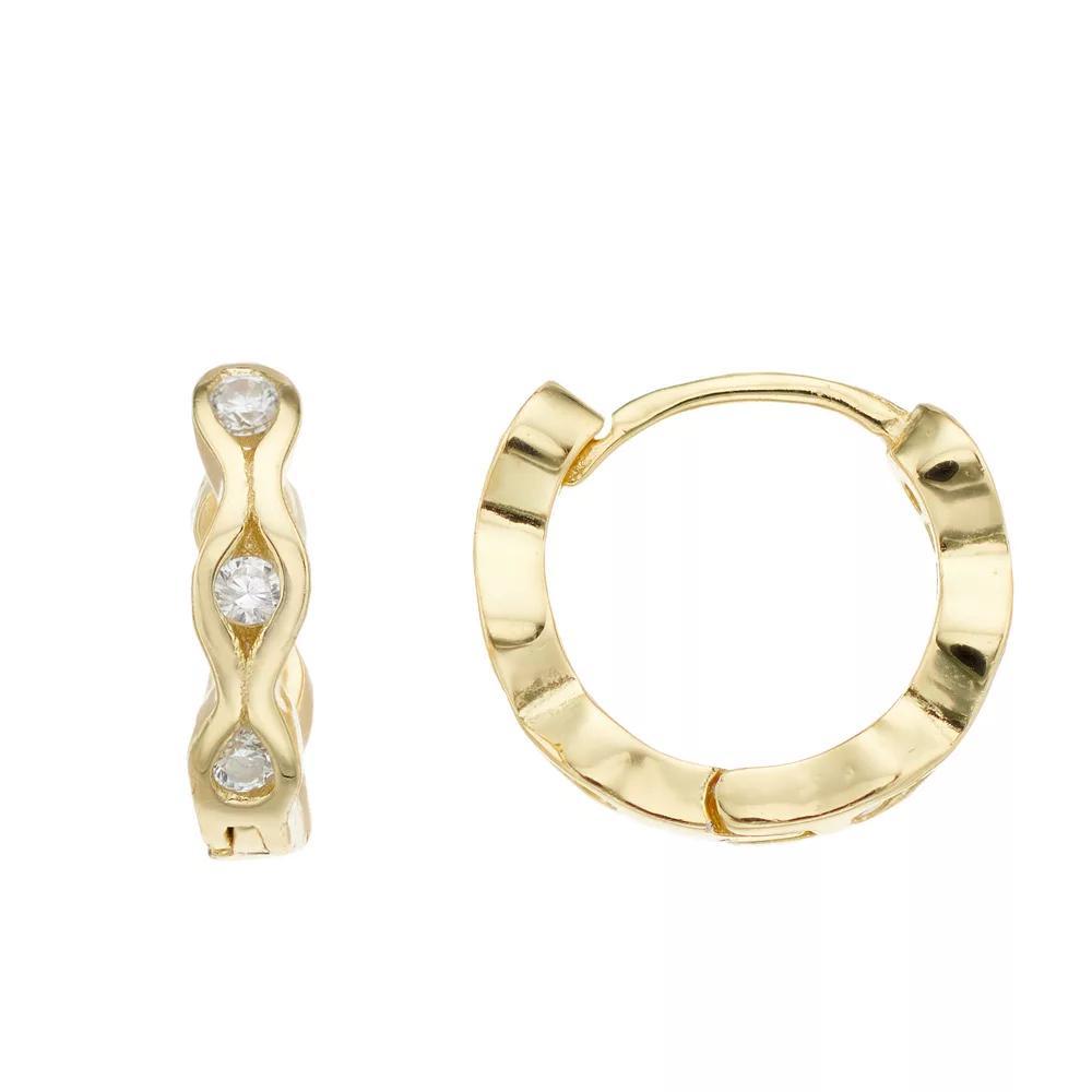 14k Gold Over Silver Cubic Zirconia Wavy Huggie Earrings, Women's, Gold Tone Product Image