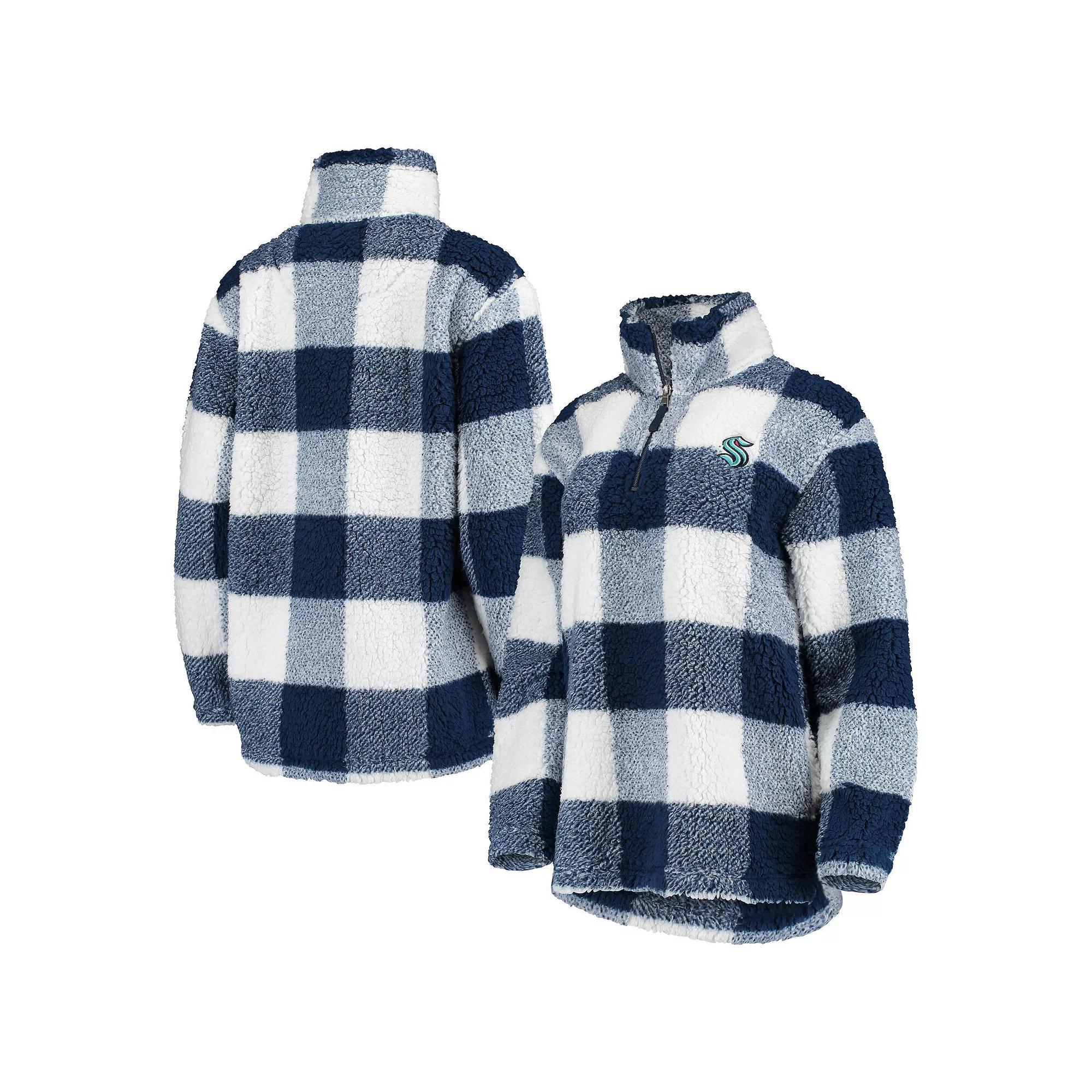 Women's G-III 4Her by Carl Banks Deep Sea Blue/White Seattle Kraken Plaid Sherpa Quarter-Zip Jacket, Size: Medium, Krk Blue Product Image