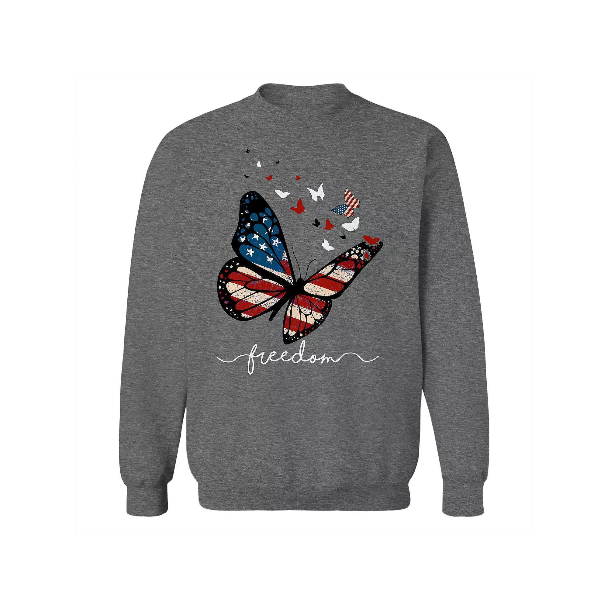 Junior's American Butterflies Graphic Fleece Sweatshirt, Women's,  Product Image
