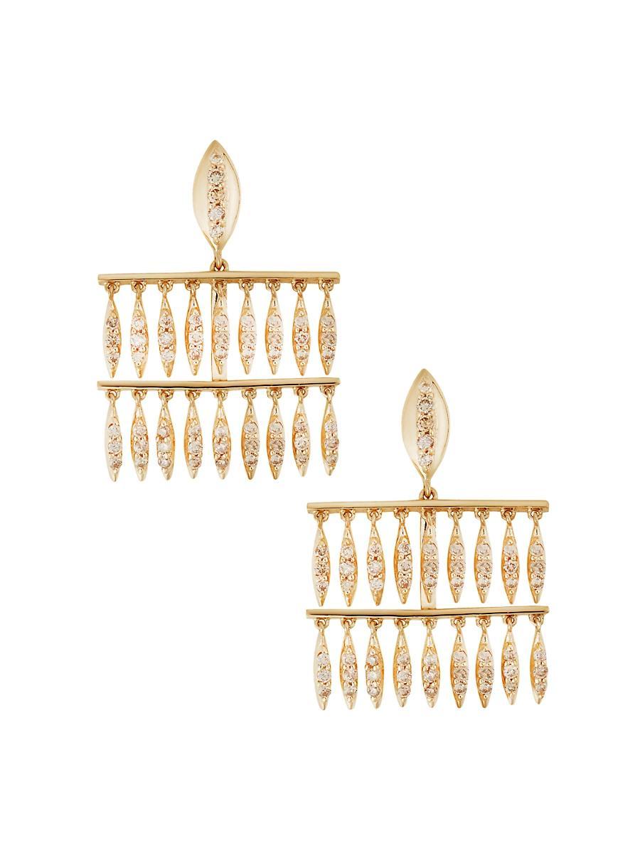 Womens Grass 18K Yellow Gold & Brown Diamond Mini Raining Drops Earrings Product Image