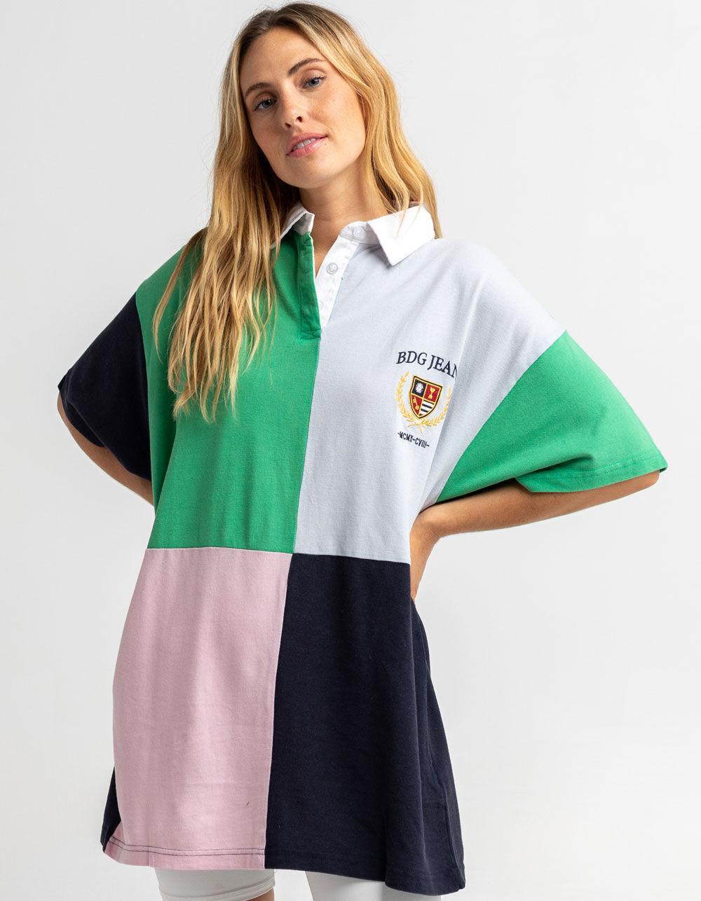 BDG URBAN OUTFITTERS Womens Crest Spliced Oversize Polo Shirt Product Image