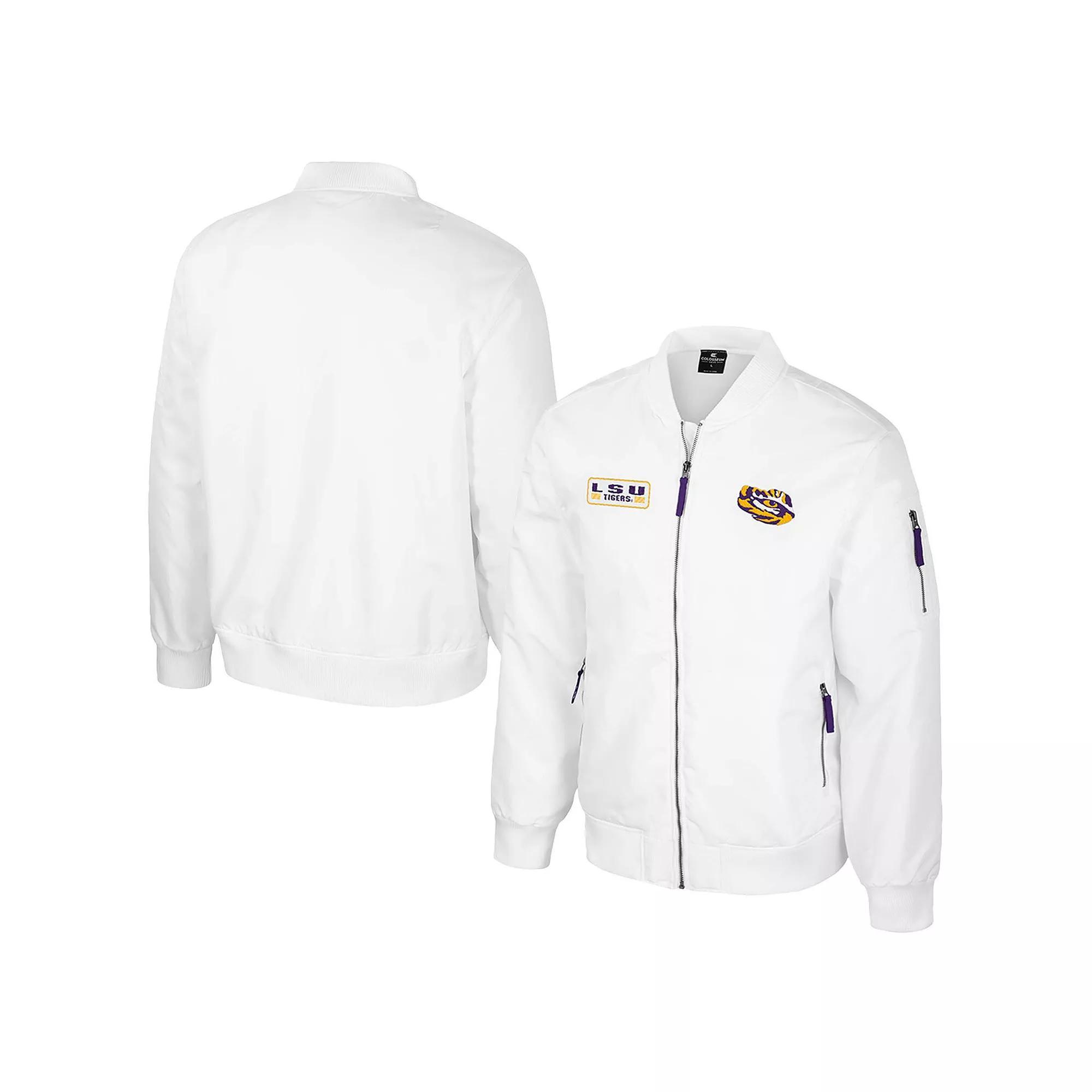 Men's Colosseum LSU Tigers White Rabbit Full-Zip Bomber Jacket, Size: XL Product Image