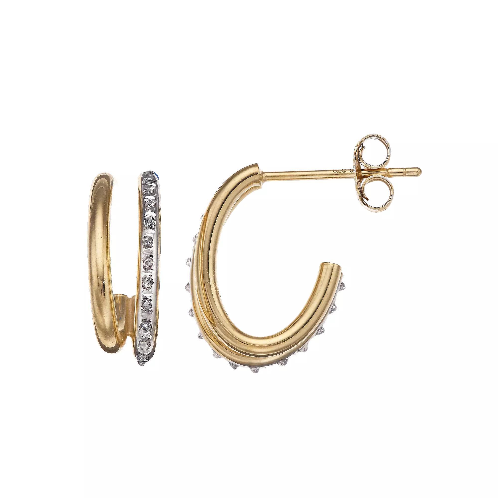 Diamond Mystique Sterling Silver Diamond Accent Double J-Hoop Earrings, Women's, 18k Gold Over Silver Product Image