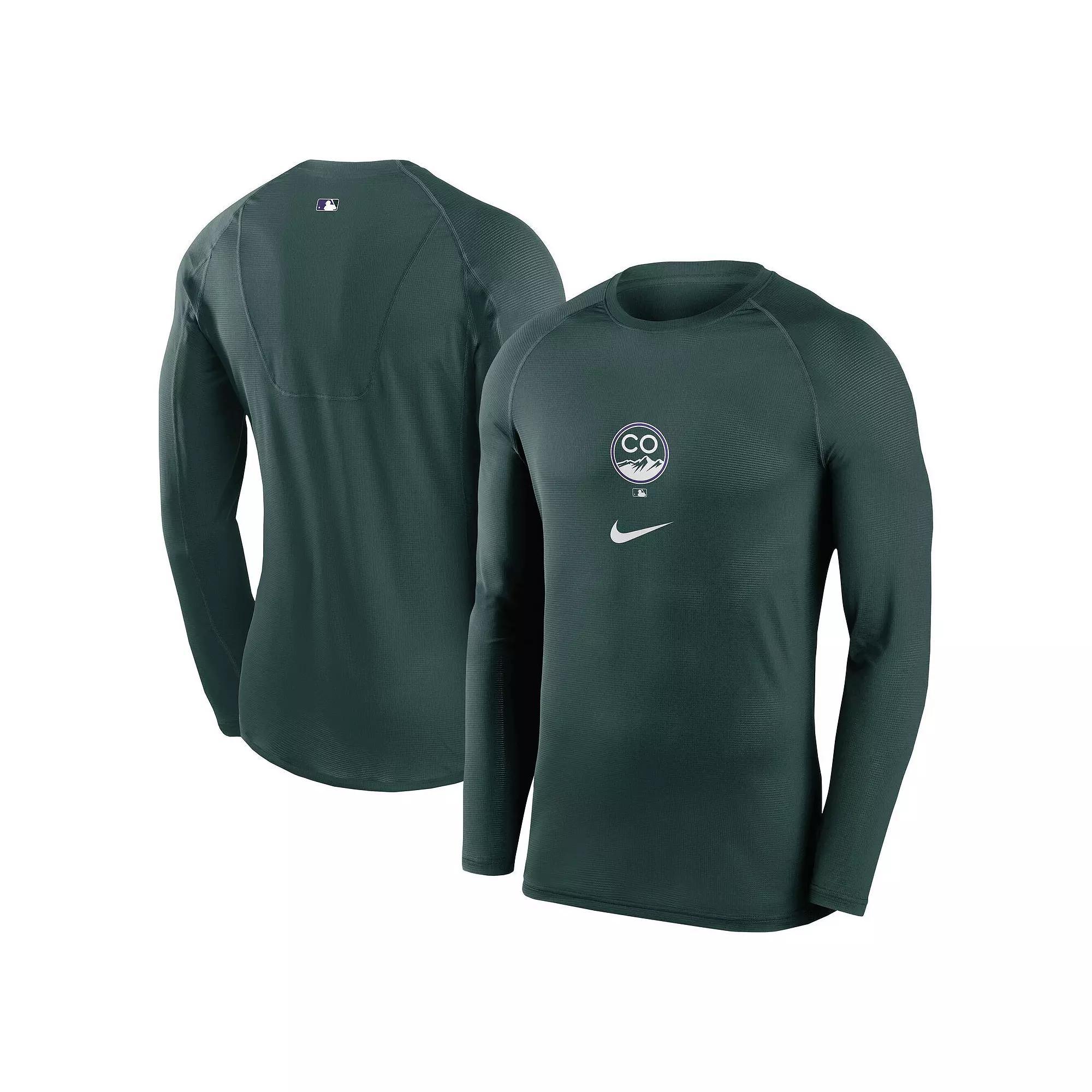 Men's Nike Green Colorado Rockies City Connect Base Layer Raglan Long Sleeve Performance T-Shirt,  Product Image