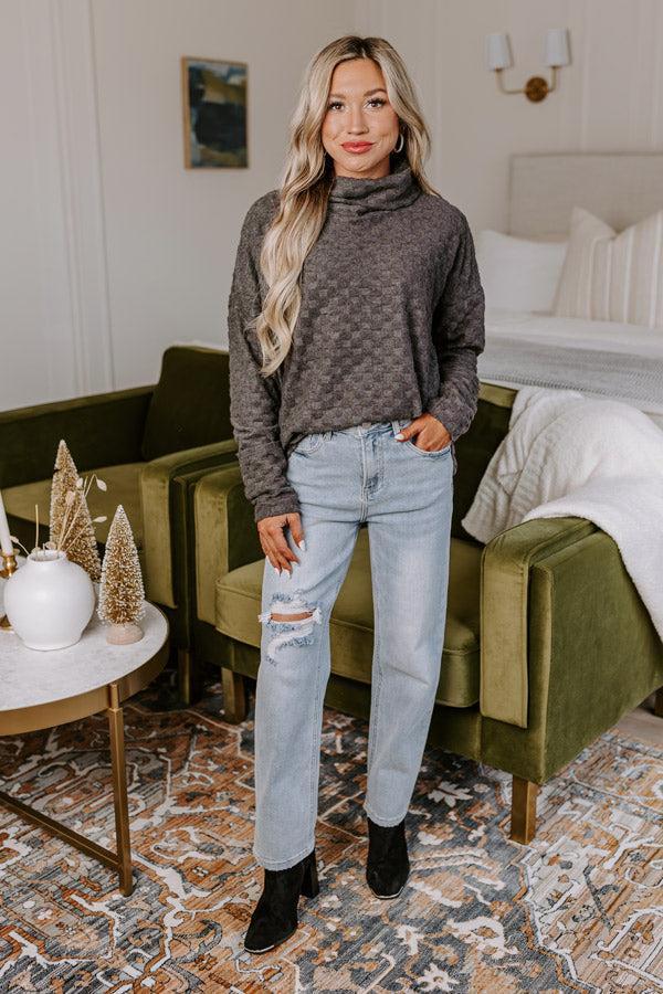 Whispering Winds Sweater Top in Charcoal Product Image