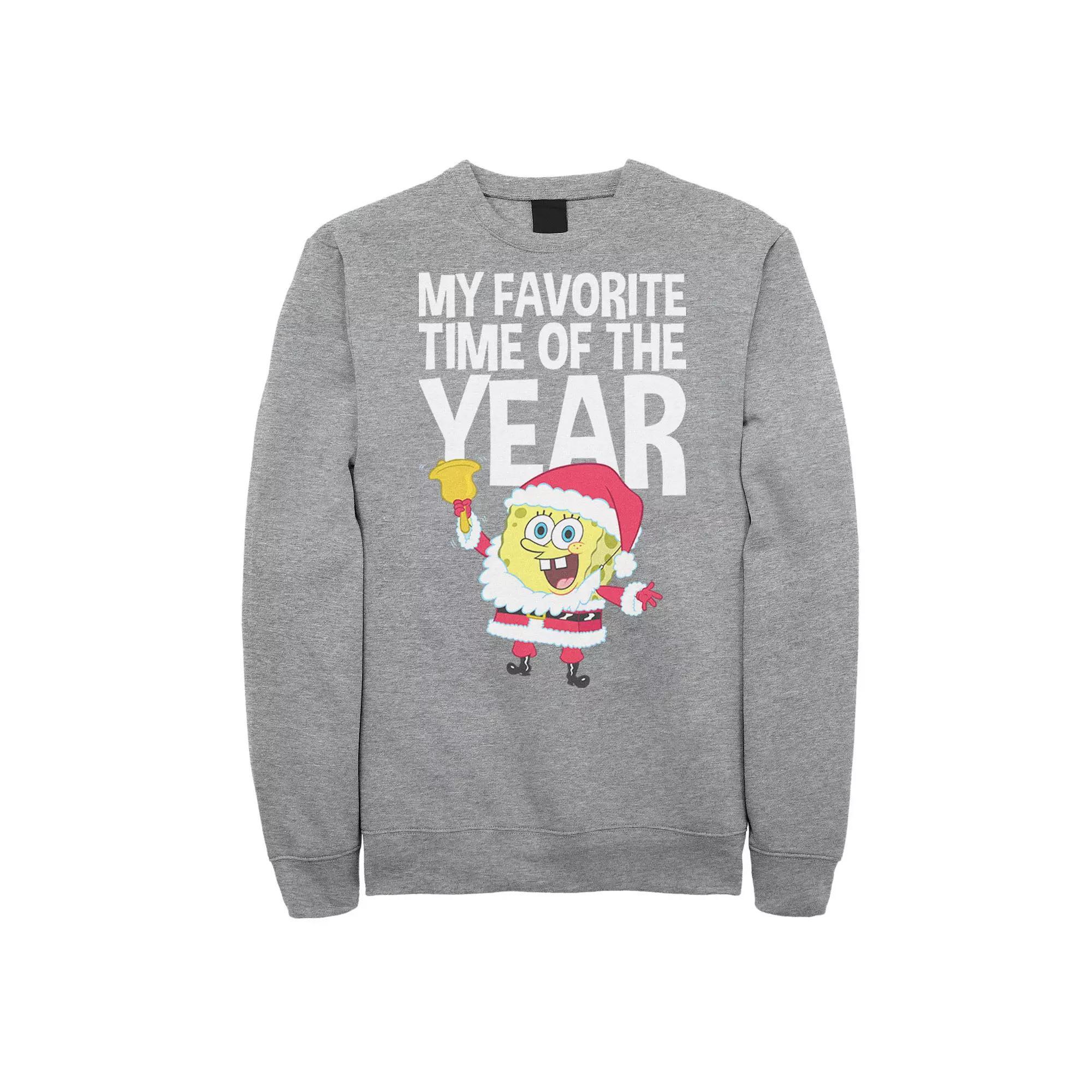Men's SpongeBob SquarePants Santa Christmas Favorite Time Sweatshirt, Size: XXL, Athletic Grey Product Image