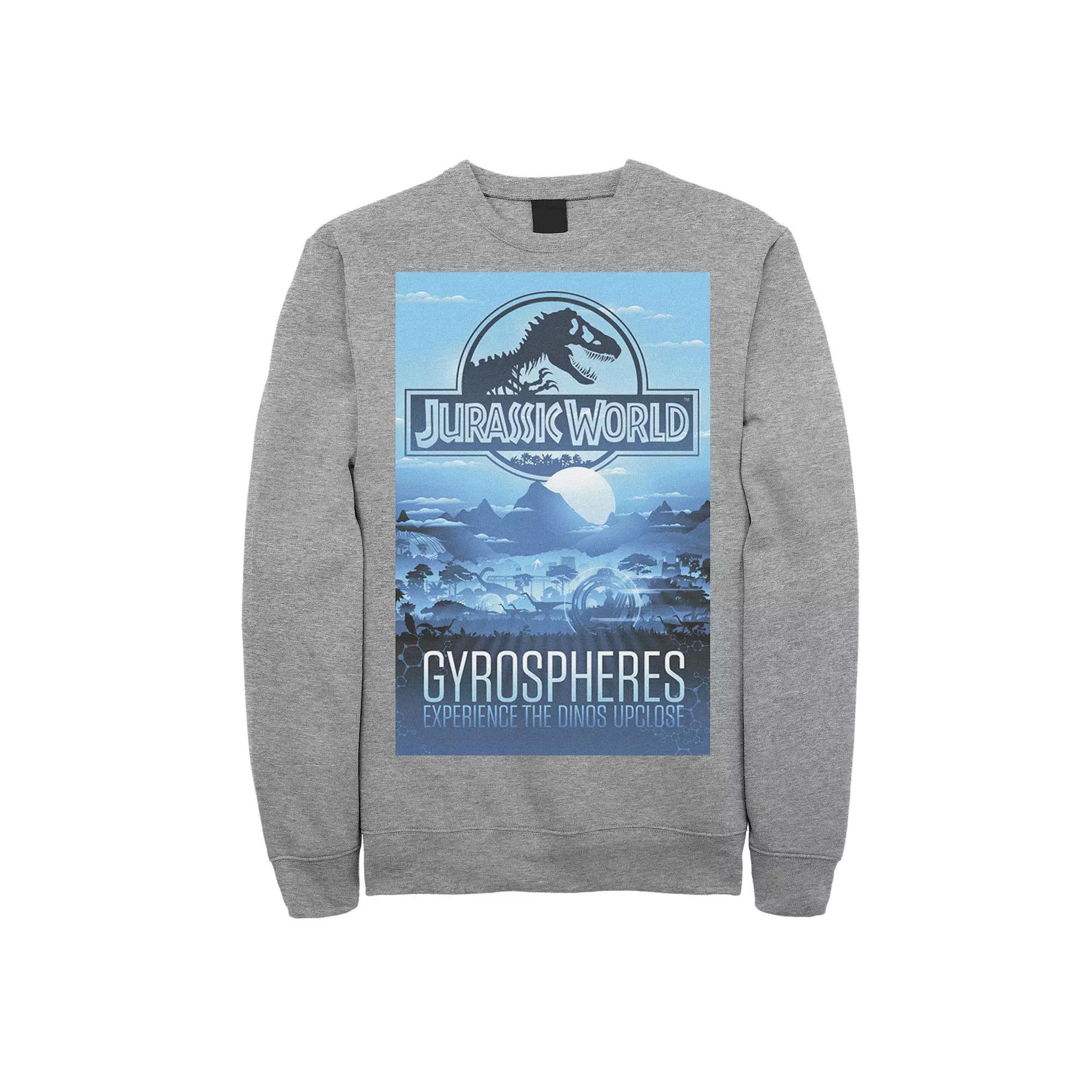 Men's Jurassic World Gyrospheres Tour Park Poster Graphic Graphic Fleece Pullover Pullover, Size: Medium, Athletic Grey Product Image