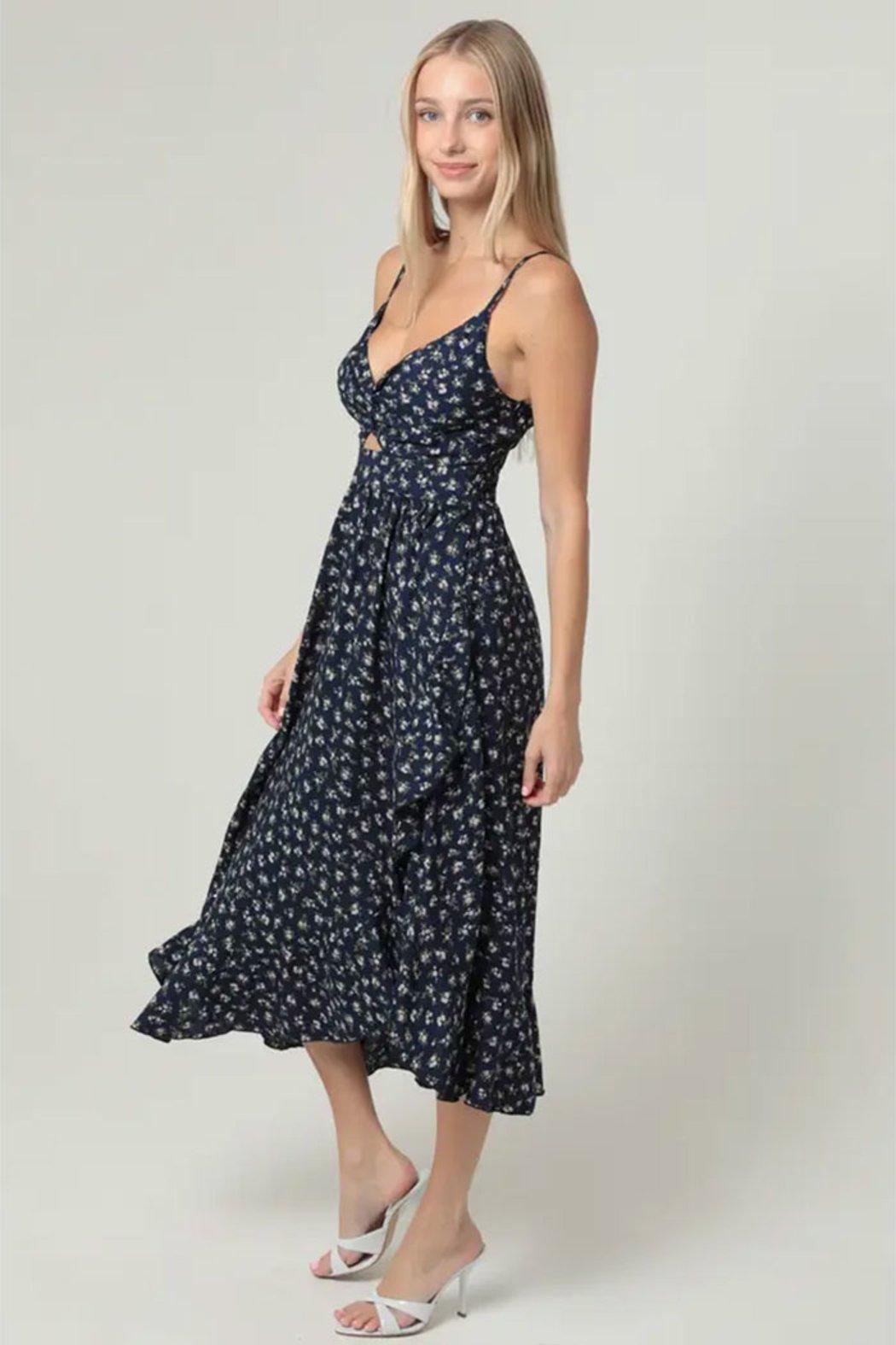 Front Cut Out Side Slit Ruffle Midi Product Image