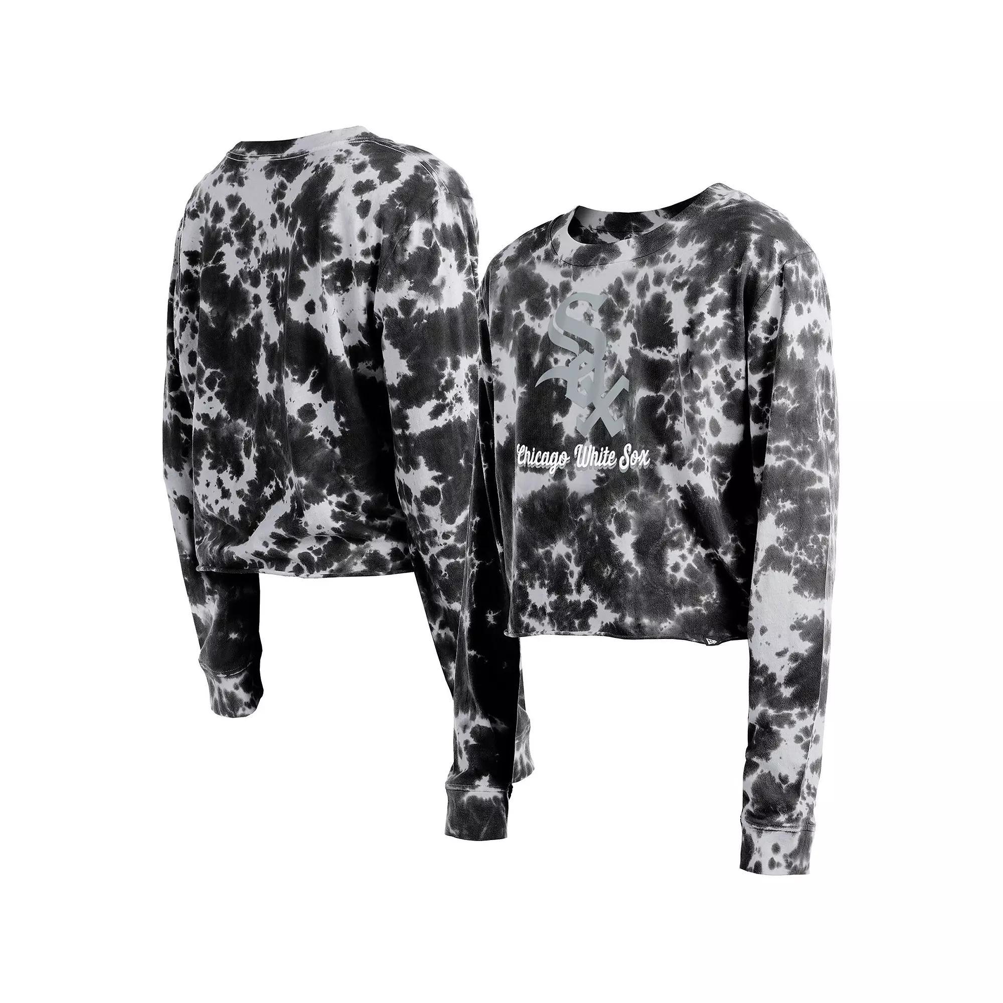 Women's New Era Black Chicago White Sox Tie-Dye Cropped Long Sleeve T-Shirt, Size: Large Product Image