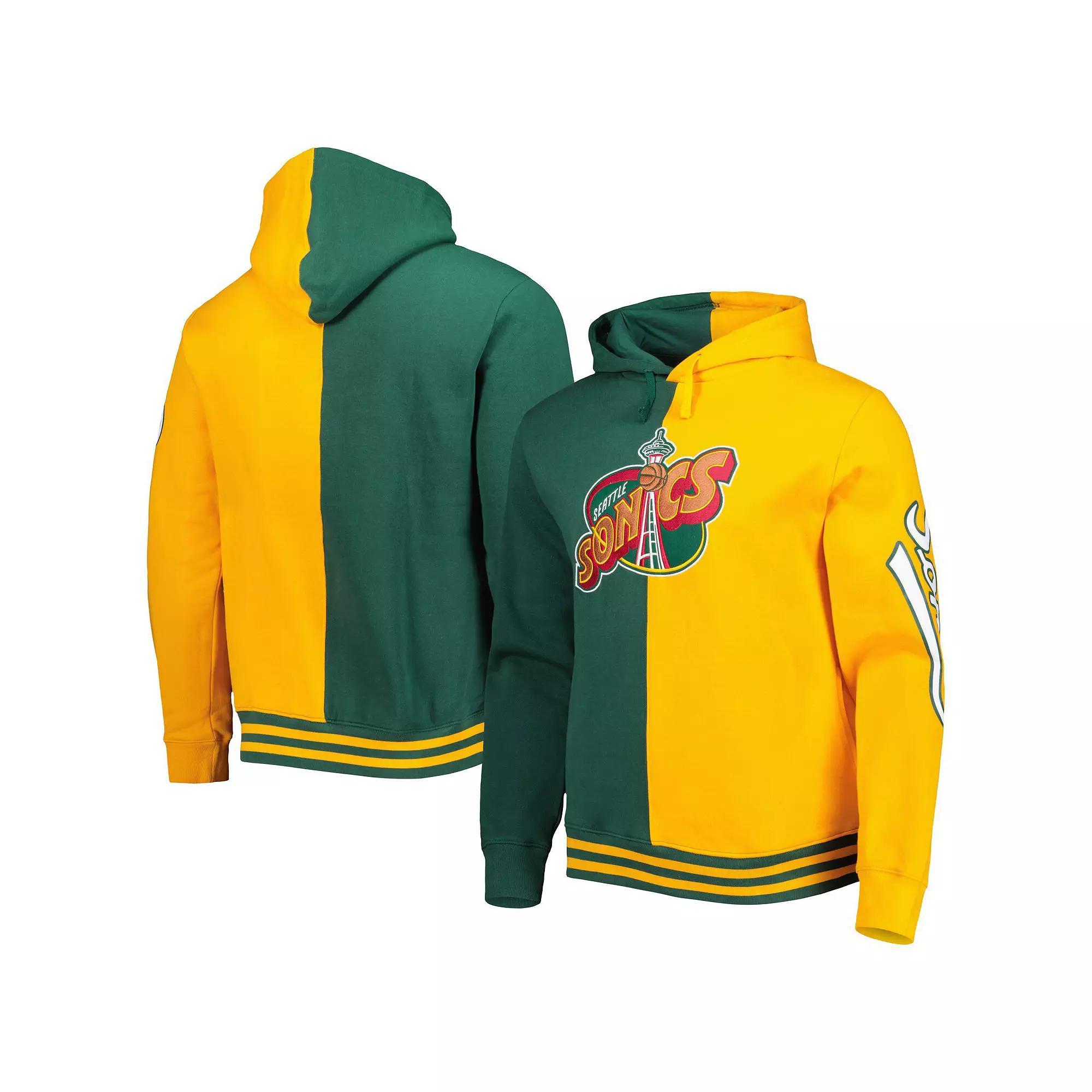 Men's Mitchell & Ness Green/Gold Seattle SuperSonics Hardwood Classics Split Pullover Hoodie, Size: XL, Nba Green Product Image