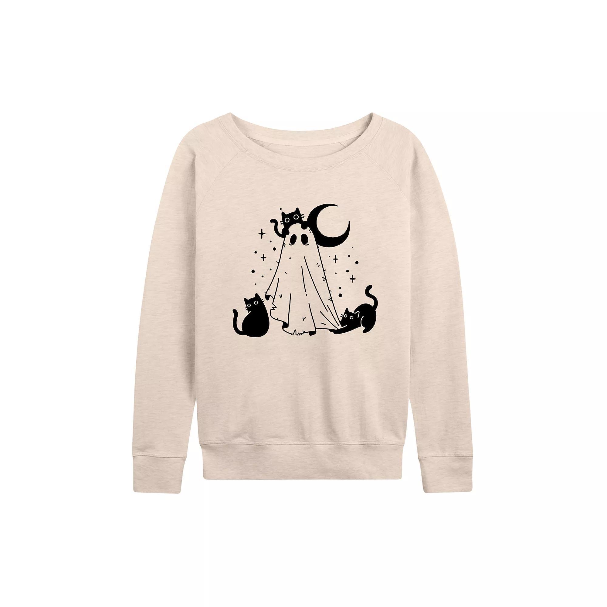 Women's Ghost and Cats French Terry Long Sleeve Tee, Size: XXL, Beige Product Image