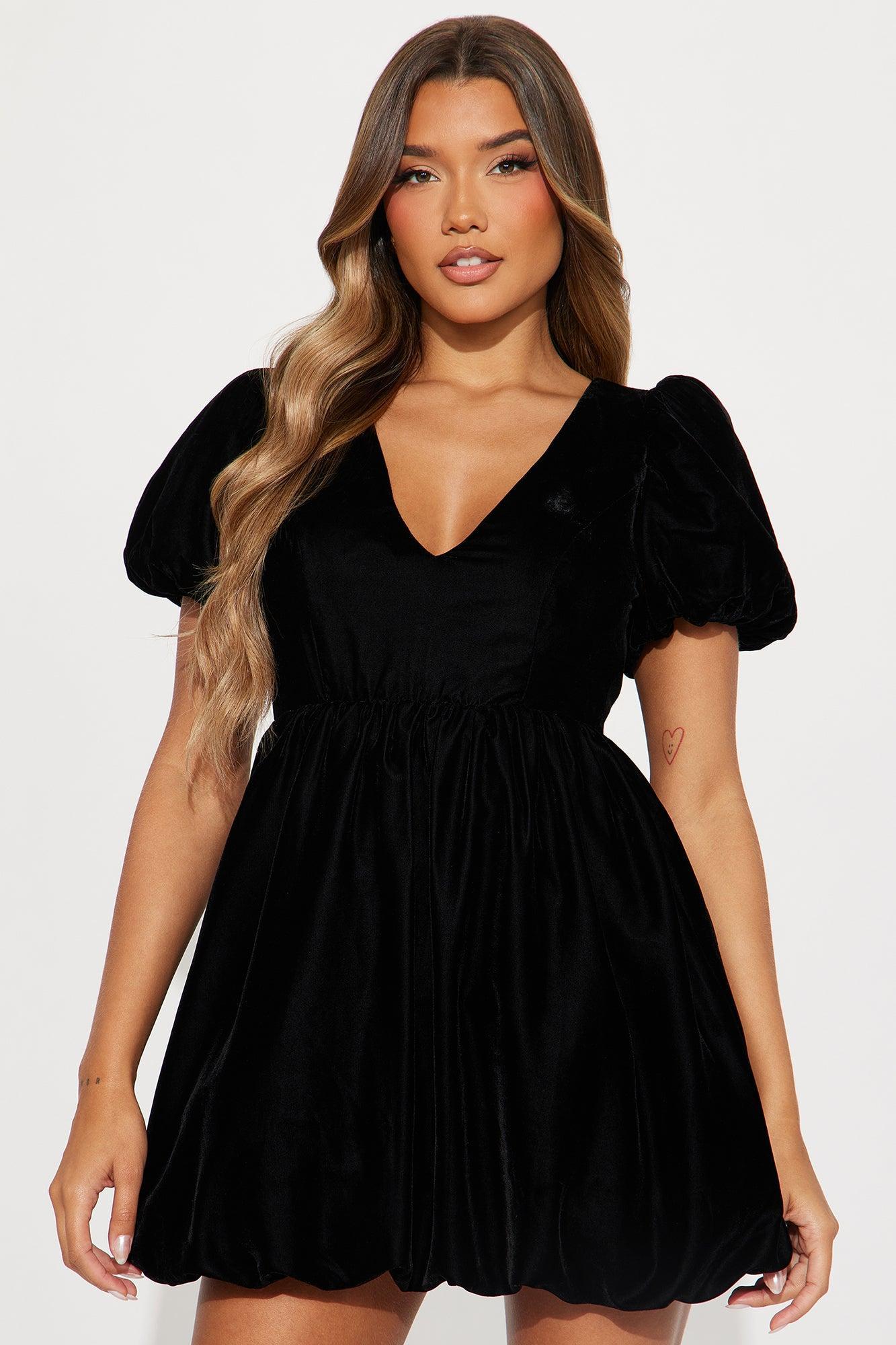 Always Bubble Velvet Micro Mini Dress - Black Product Image