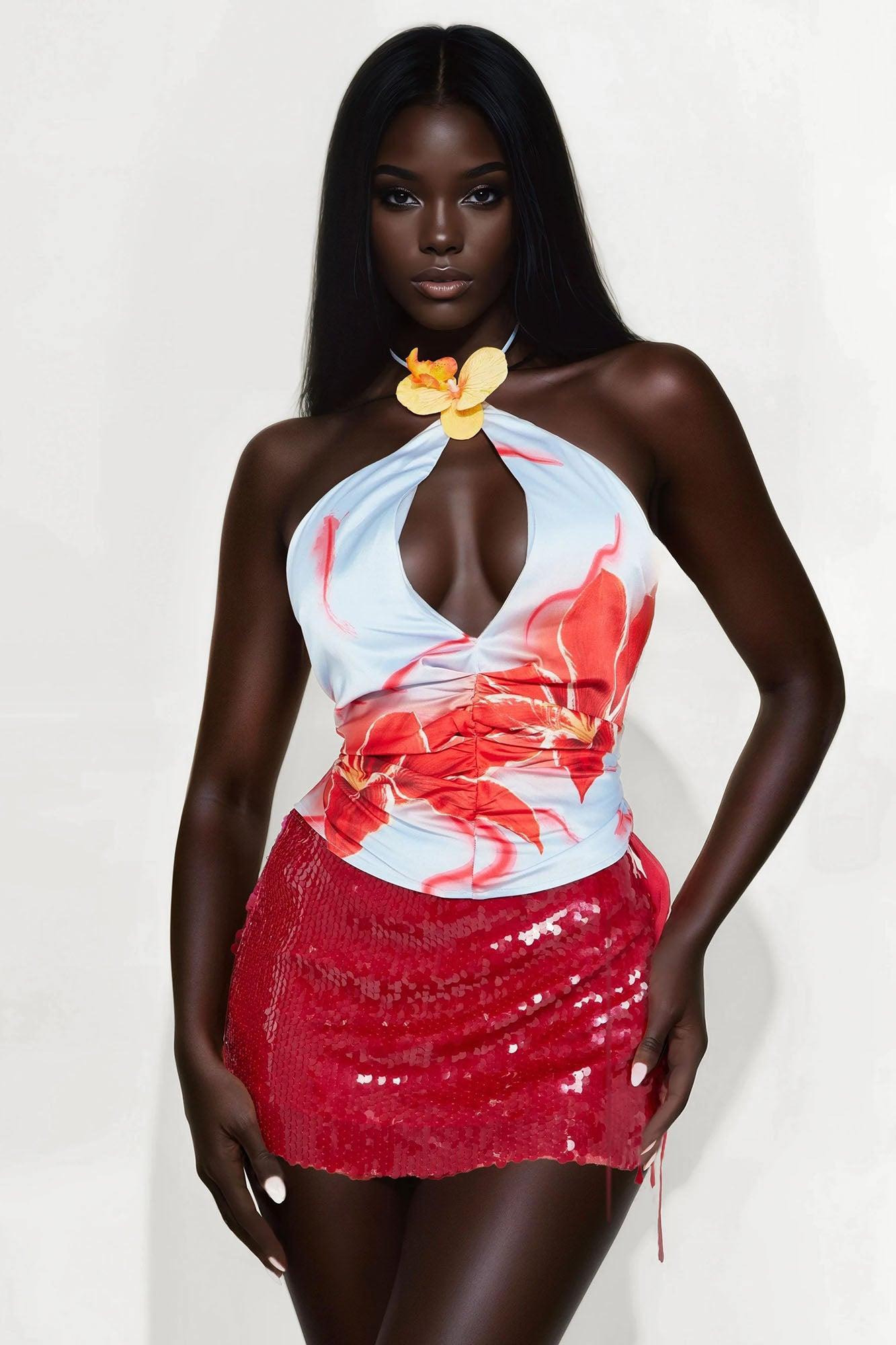 In Full Bloom Floral Halter Top - Blue/combo Product Image