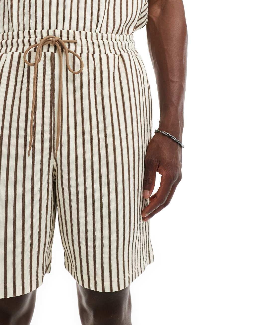 South Beach terrycloth striped beach shorts in beige - part of a set Product Image