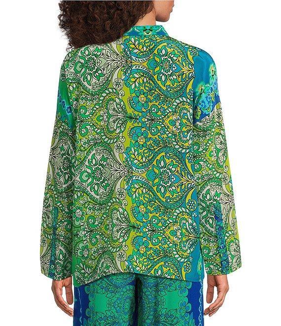 JOHNNY WAS Coordinating Audrey Silk Ornate Print Point Collar Long Sleeve Button Front Blouse Product Image
