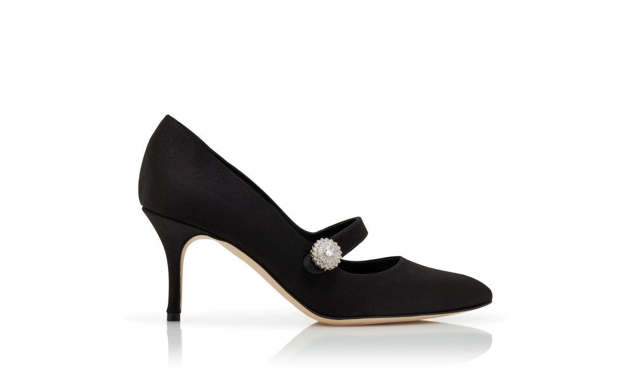 MARIJANA Black Satin Embellished Mary Jane Pumps Product Image