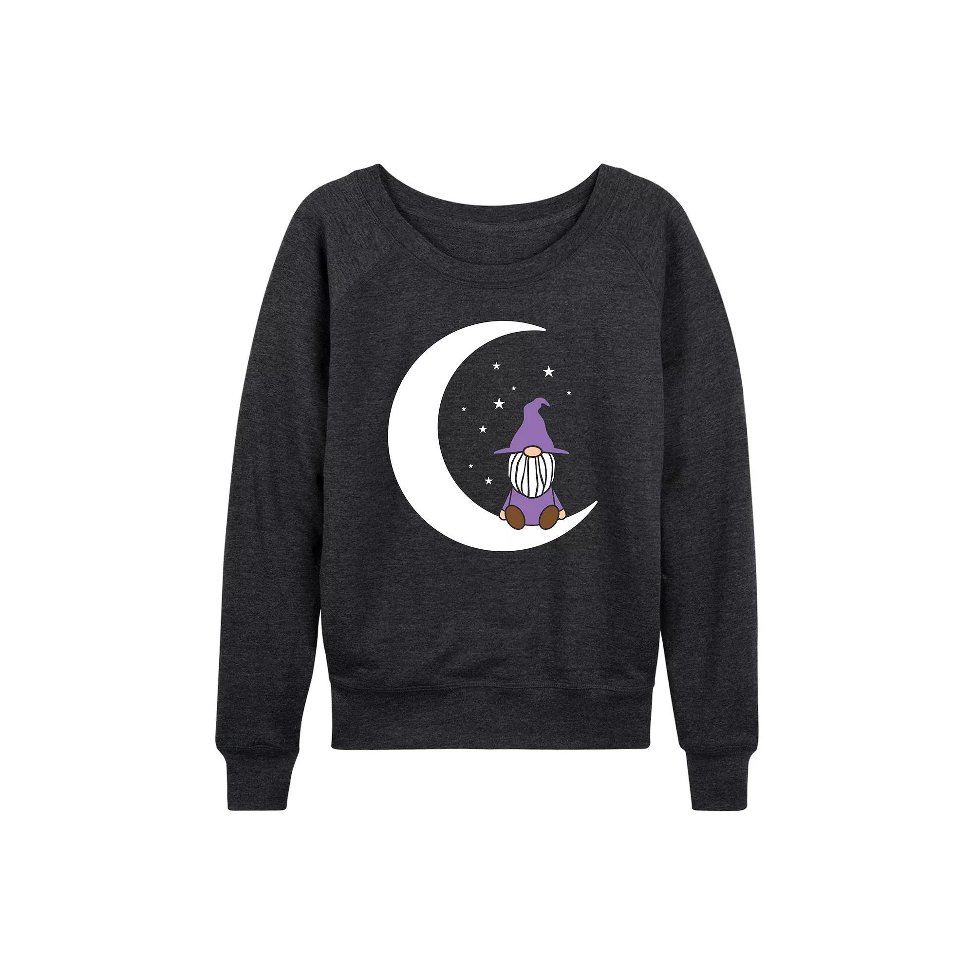 Women's Witch Gnome On Moon French Terry Long Sleeve Tee, Size: Medium, Heather Grey Product Image