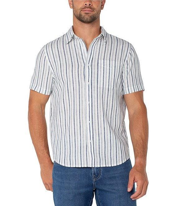 Liverpool Los Angeles Striped Short Sleeve Woven Linen Blend Shirt Product Image