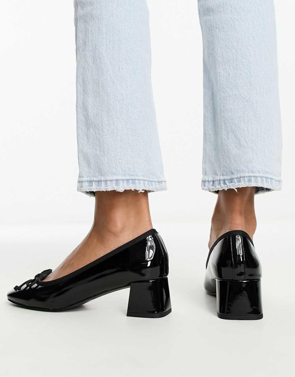 ASOS DESIGN Steffie bow detail mid block heeled shoes Product Image