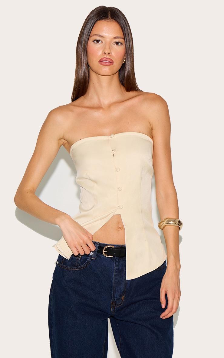 Cream Fitted Bandeau Button Vest Product Image