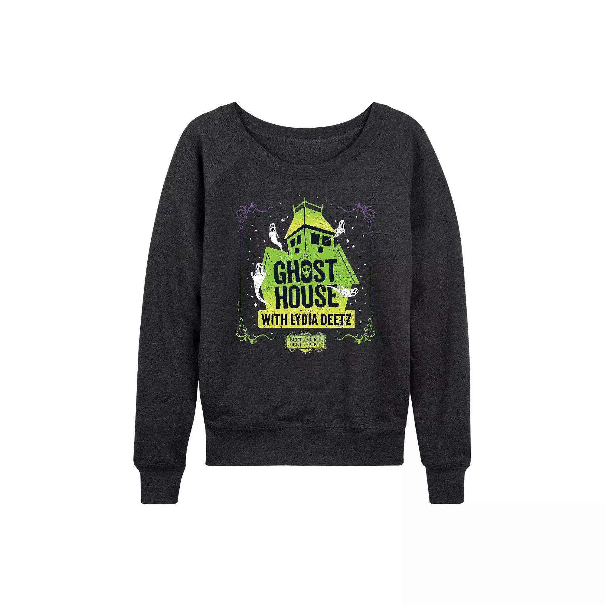 Women's Beetlejuice 2 Ghost House With Lydia French Terry Long Sleeve Tee, Size: XL, Heather Grey Product Image