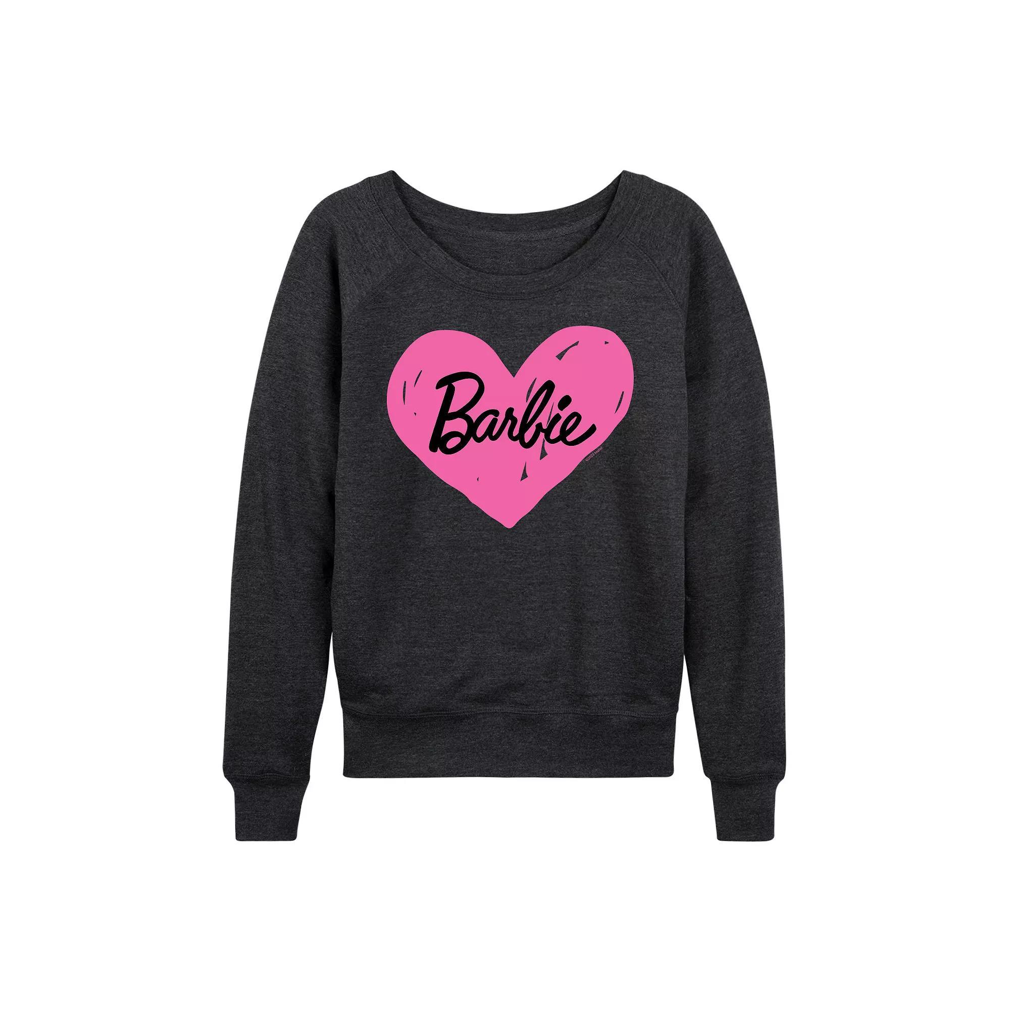 Women's Barbie® Hand Painted Heart Logo French Terry Long Sleeve Tee, Girl's,  Product Image