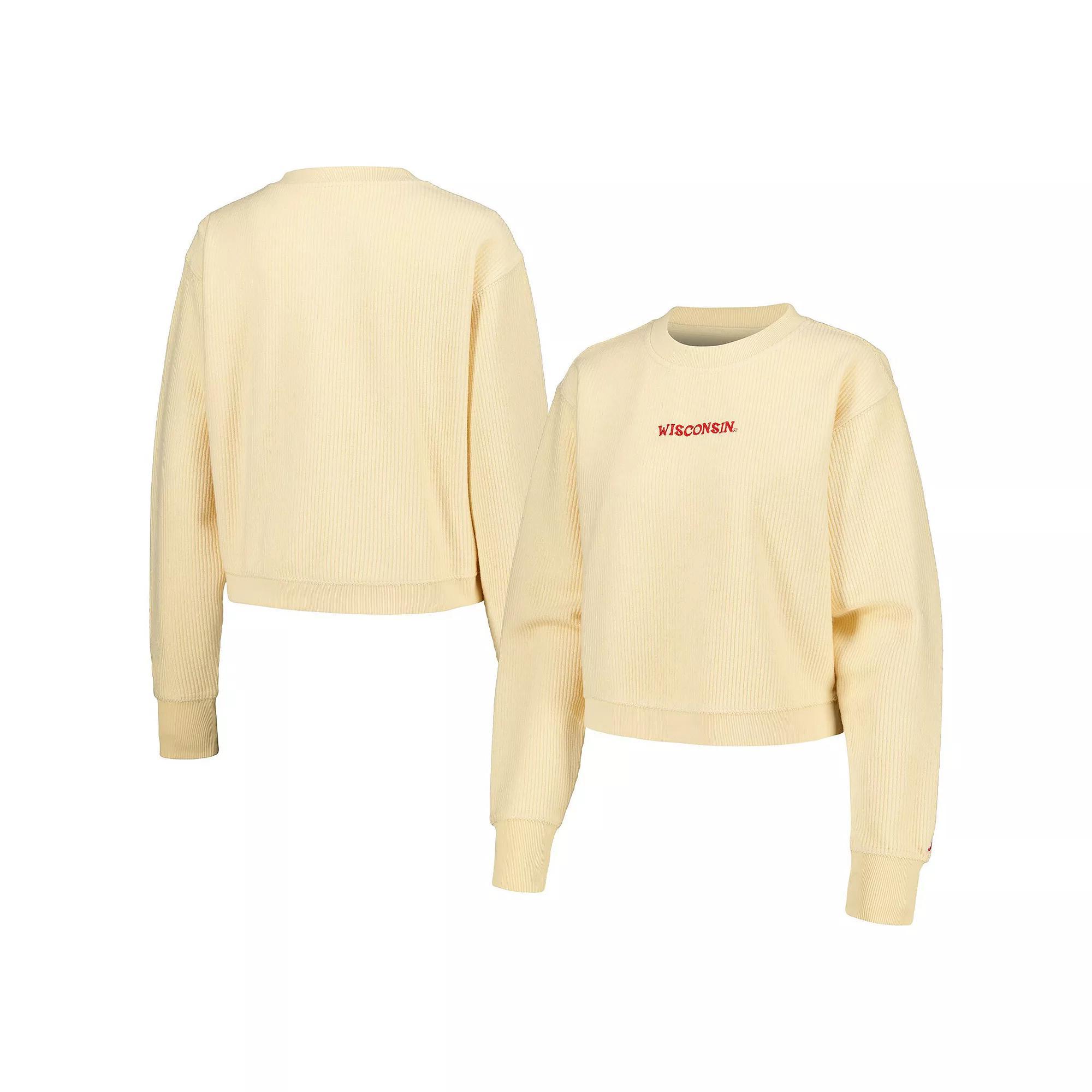 Women's League Collegiate Wear Cream Wisconsin Badgers Timber Cropped Pullover Sweatshirt,  Product Image