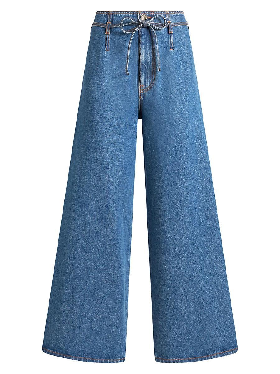 Womens Drawstring Wide-Leg Jeans Product Image