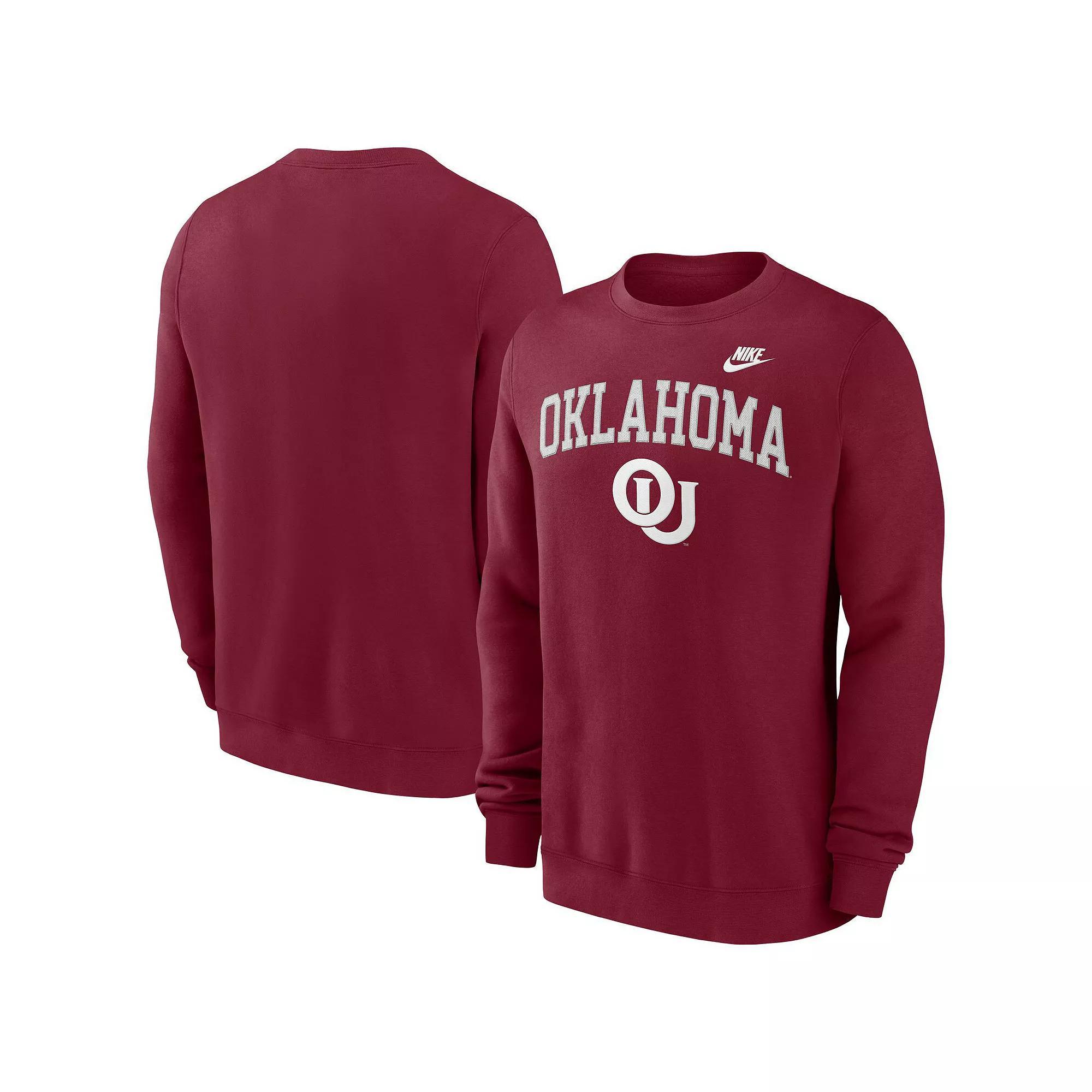 Men's Nike Crimson Oklahoma Sooners Legacy Classic Tackle Twill Embroidered Arch Over Logo Pullover Sweatshirt,  Product Image