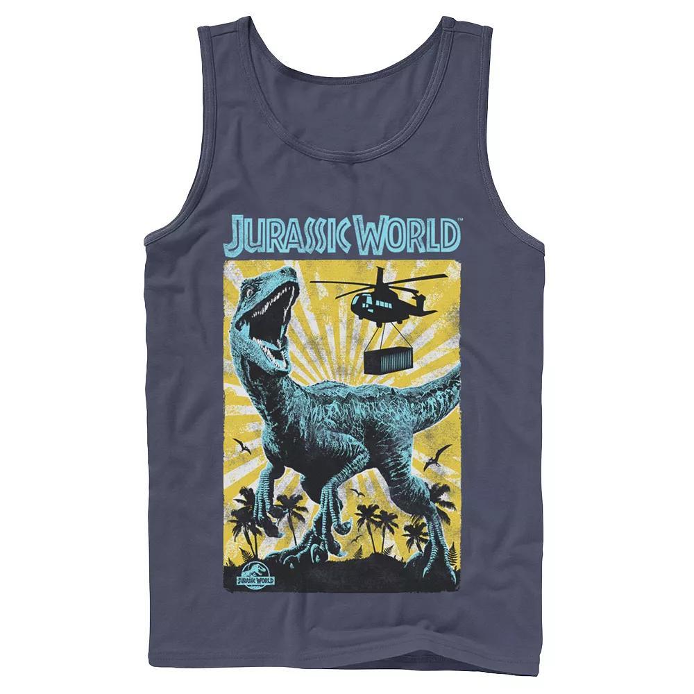 Men's Jurassic World T-Rex Color Pop Retro Poster Tank Top, Size: Small, Blue Product Image