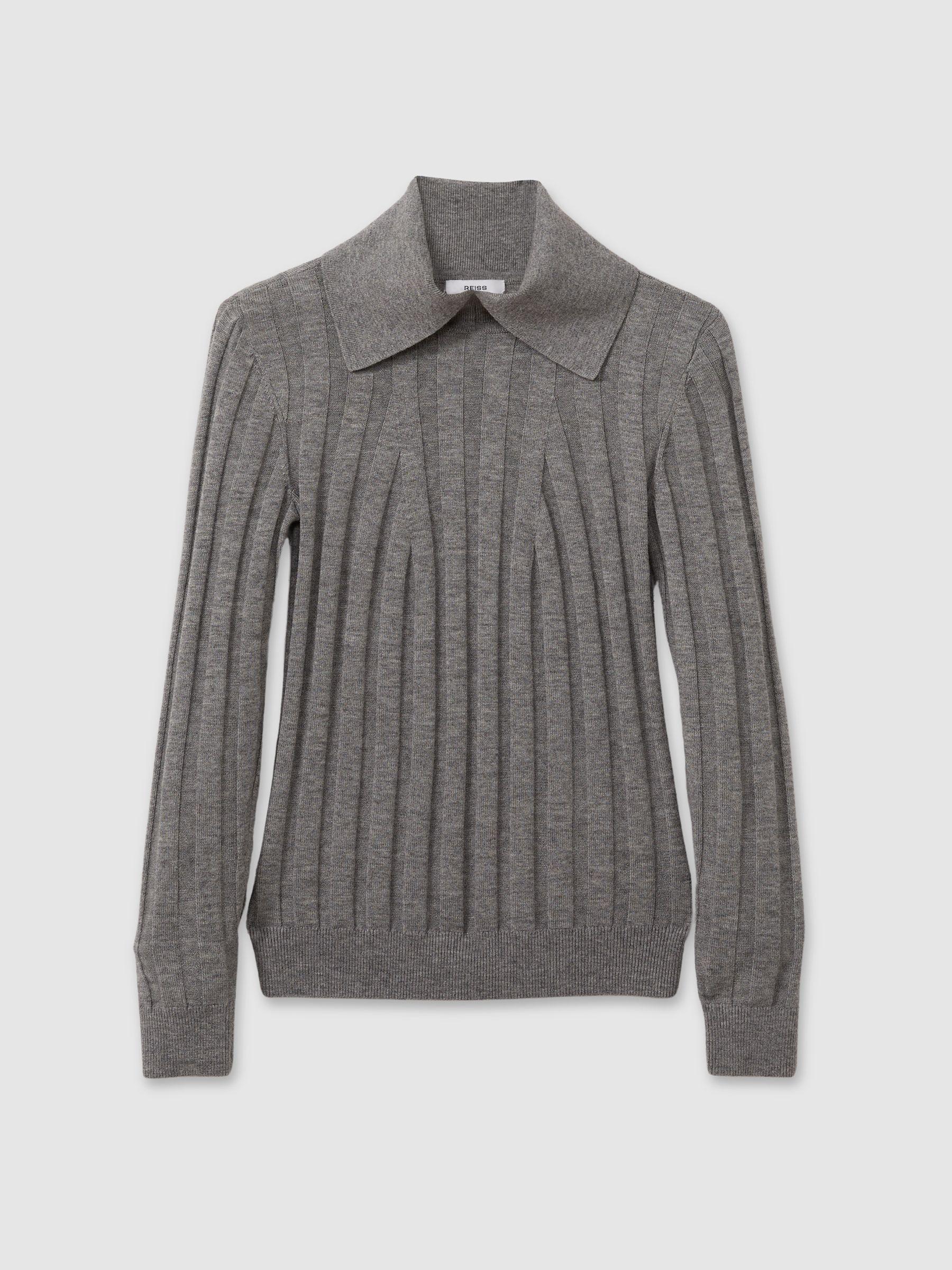 Ribbed Collared Top in Grey Product Image
