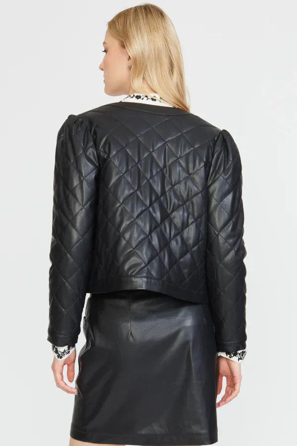 Stellah Quilted Vegan Leather Jacket-Black Product Image